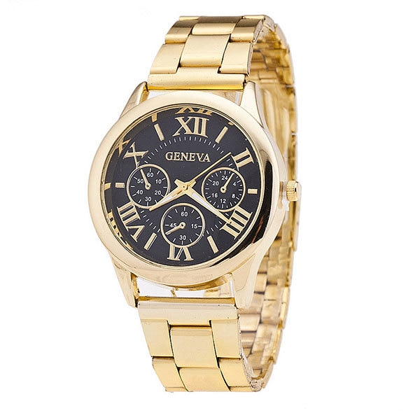 Ceas Geneva Dama Quartz Casual Elegant Negru, PN999792NU, curea din metal (zale), afisaj Analog