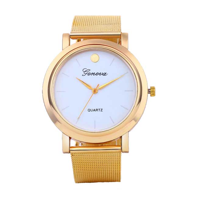 Ceas Geneva Dama Quartz Casual Elegant Alb, PN999598AB, curea din metal (mesh), afisaj Analog