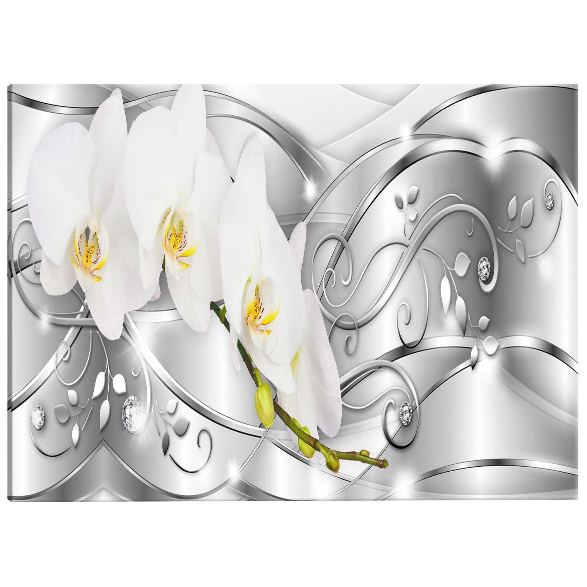 Tablou canvas - Inflorire Argint Ingust - 150 x 50 cm