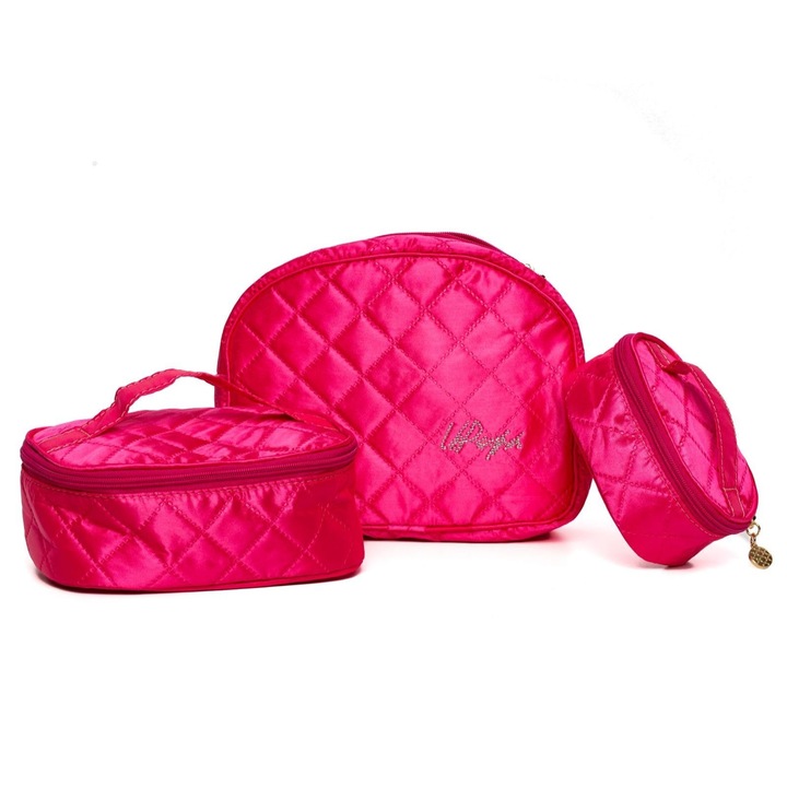 Set Nadia 3 borsete cosmetice, Upupa, fuchsia, 24 x 18 x 0.8 cm