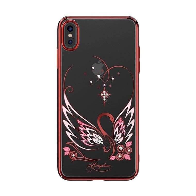 Husa iPhone XS / X, Kingxbar Swan, Cristale Originale Swarowski, Rosu