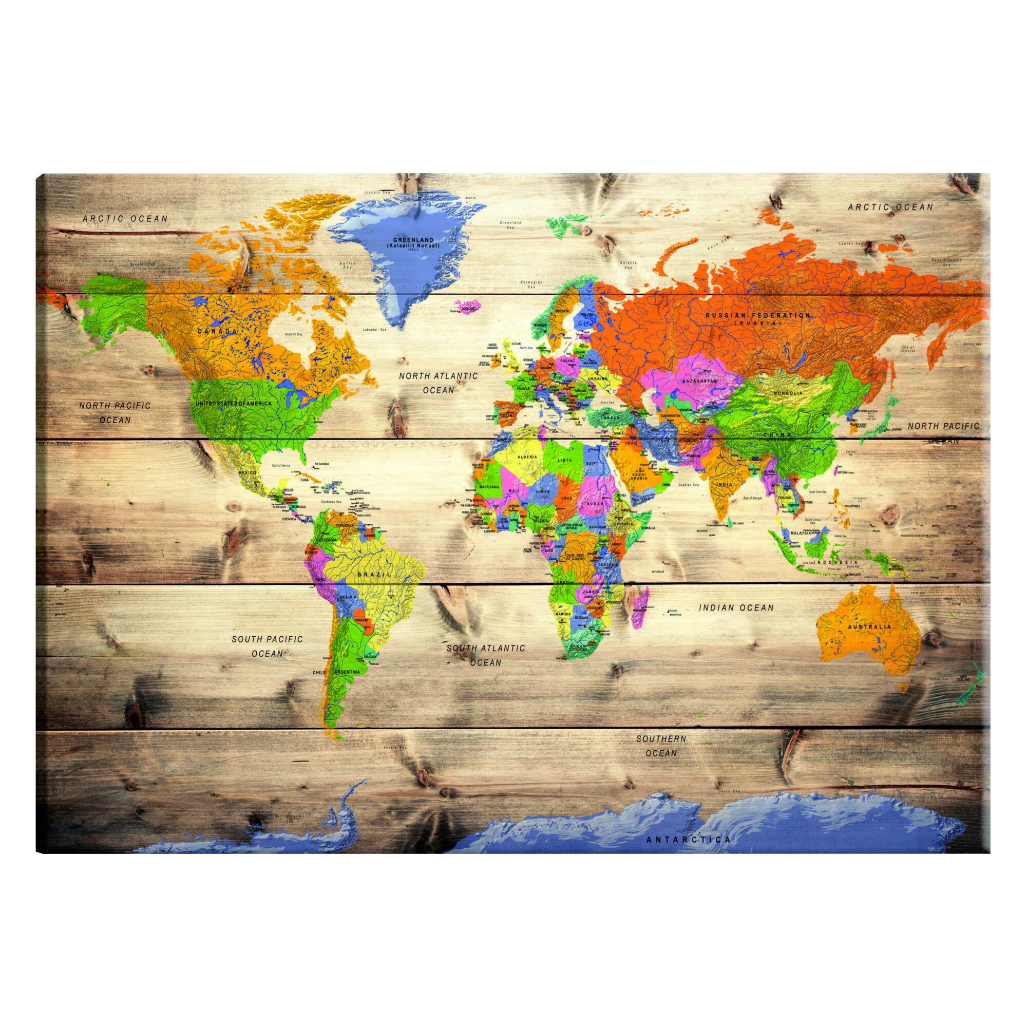 Tablou canvas - Harta pe lemn calatorii colorate - 120 x 80 cm