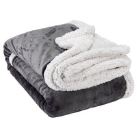 Patura fleece cu blanita, winter design, uni gri, 160 x 200 cm