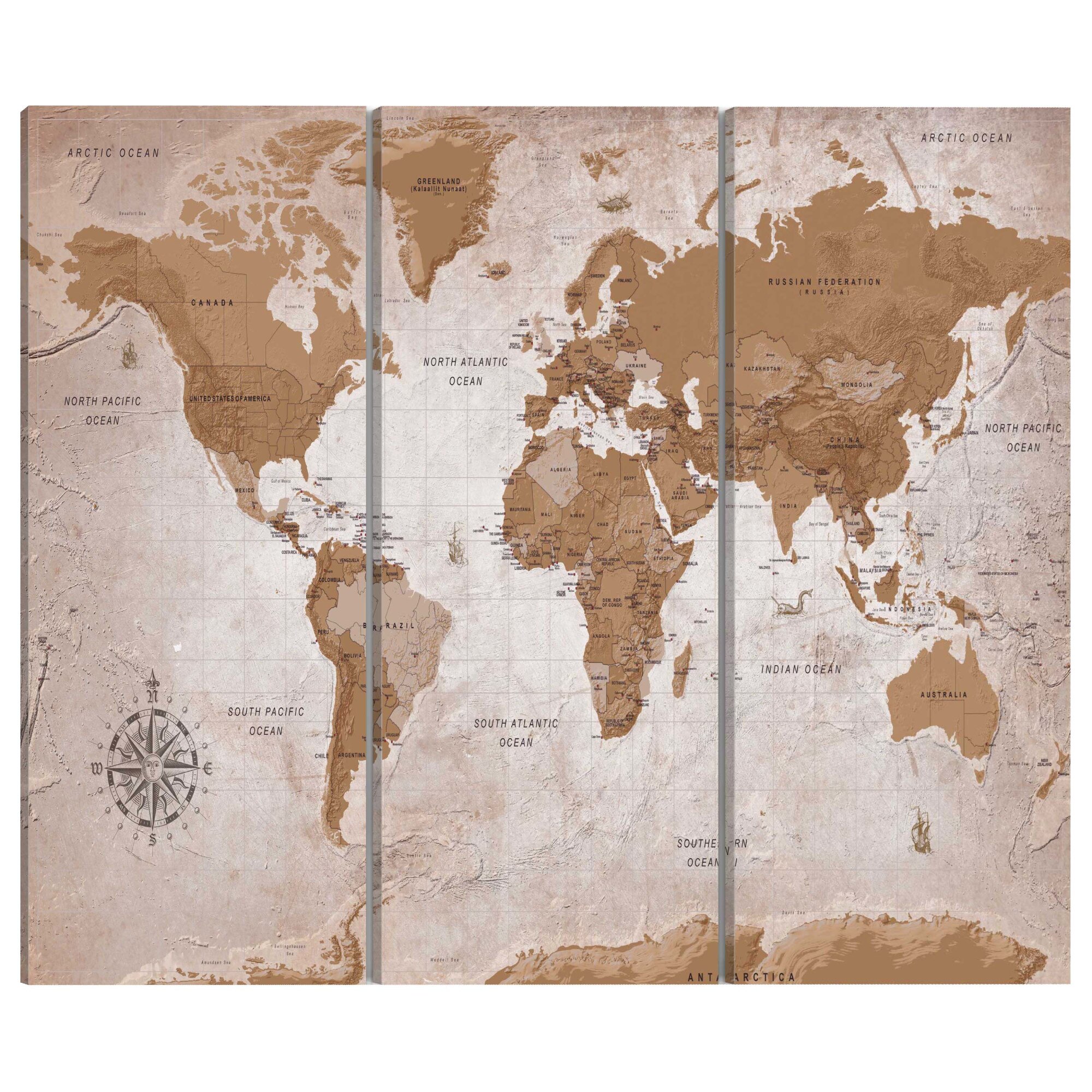 Tablou canvas 3 piese - Harta vintage Calatorii orientale - 90 x 60 cm