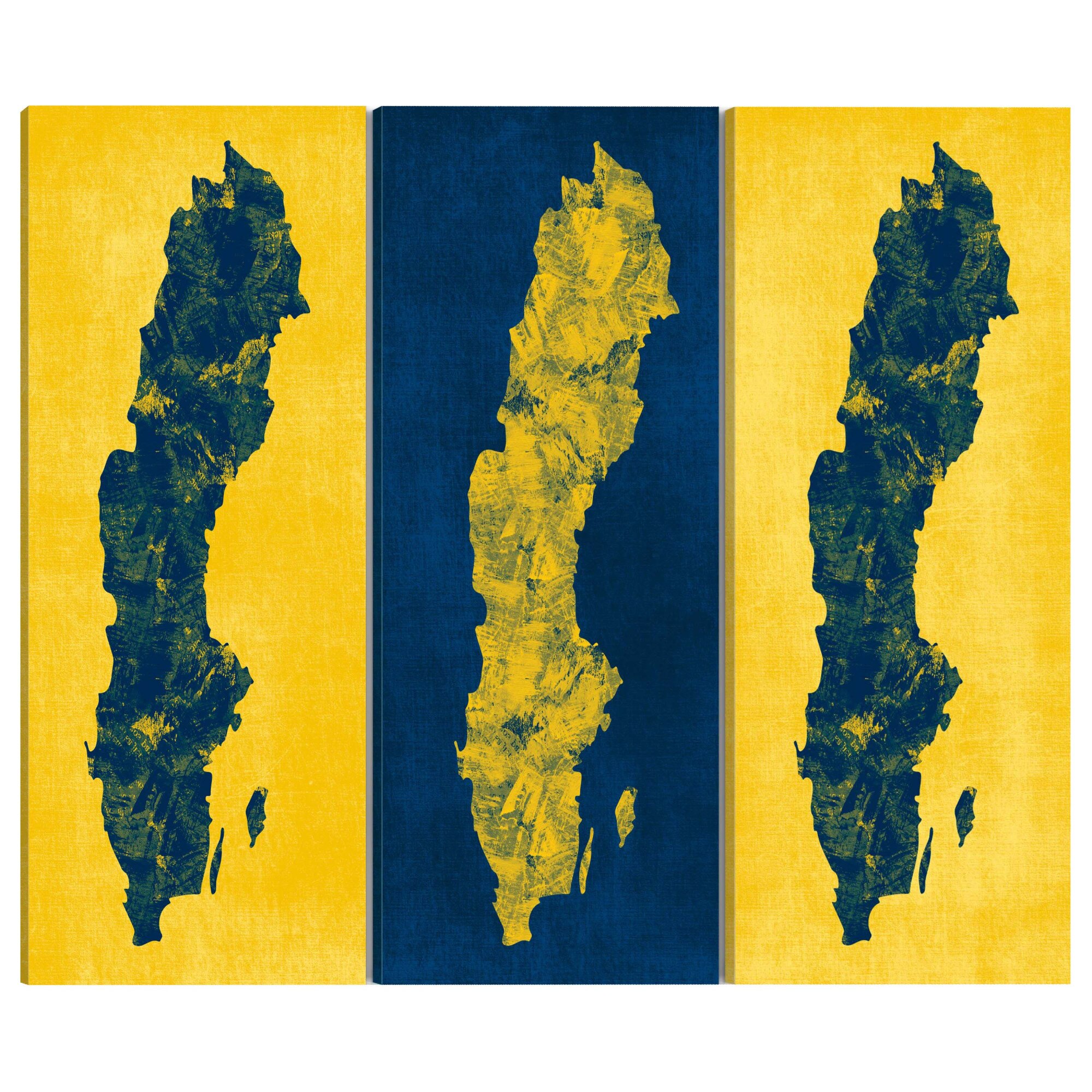 Tablou canvas 3 piese - Harta pictata a tripticului Suediei - 90 x 60 cm