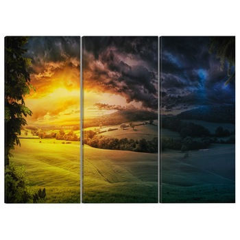 Tablou canvas 3 piese - tara Soarelui Rasare - 90 x 60 cm Tablou canvas 3 piese - tara Soarelui Rasare - 90 x 60 cm
