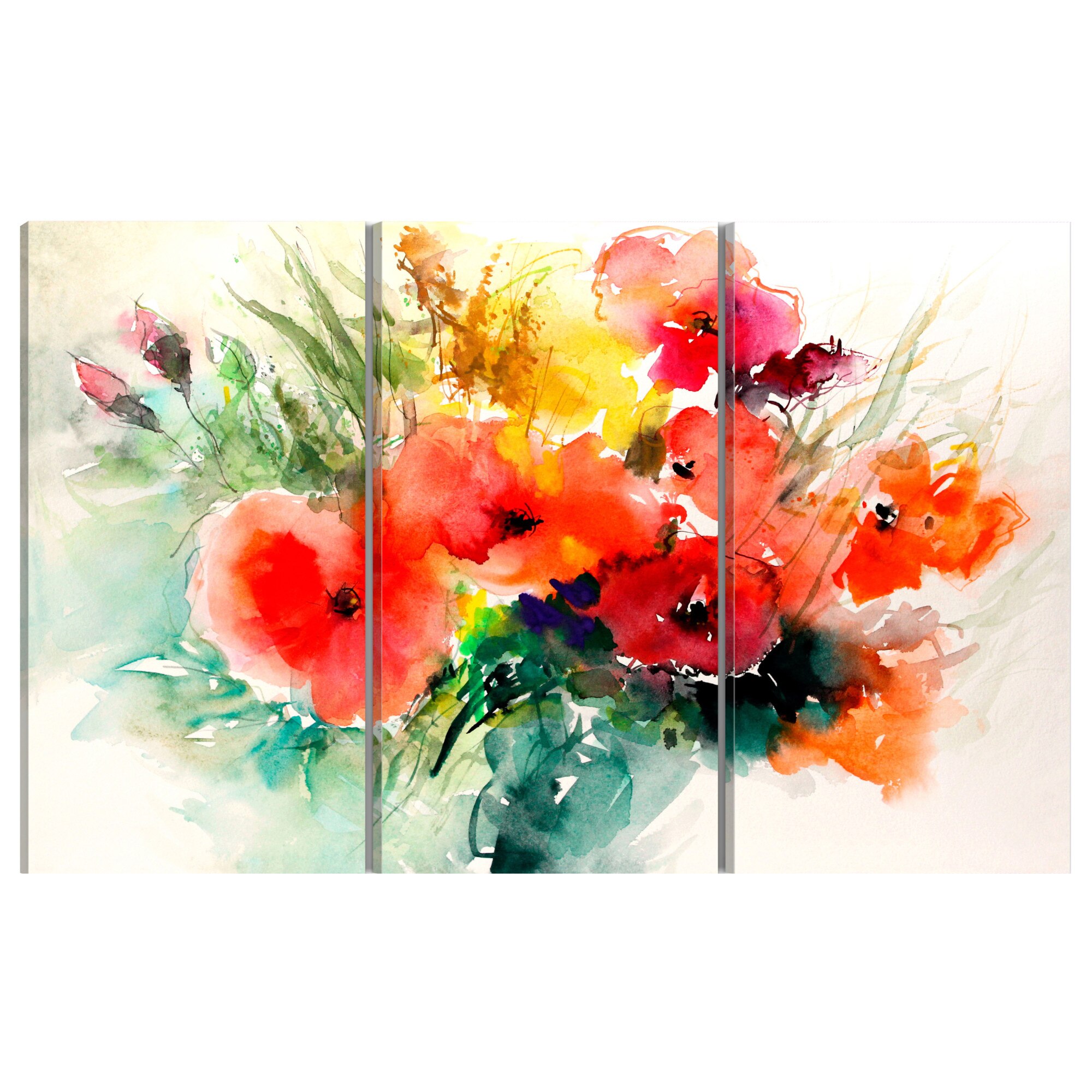 Tablou canvas 3 piese - Buchet de acuarela - 60 x 30 cm