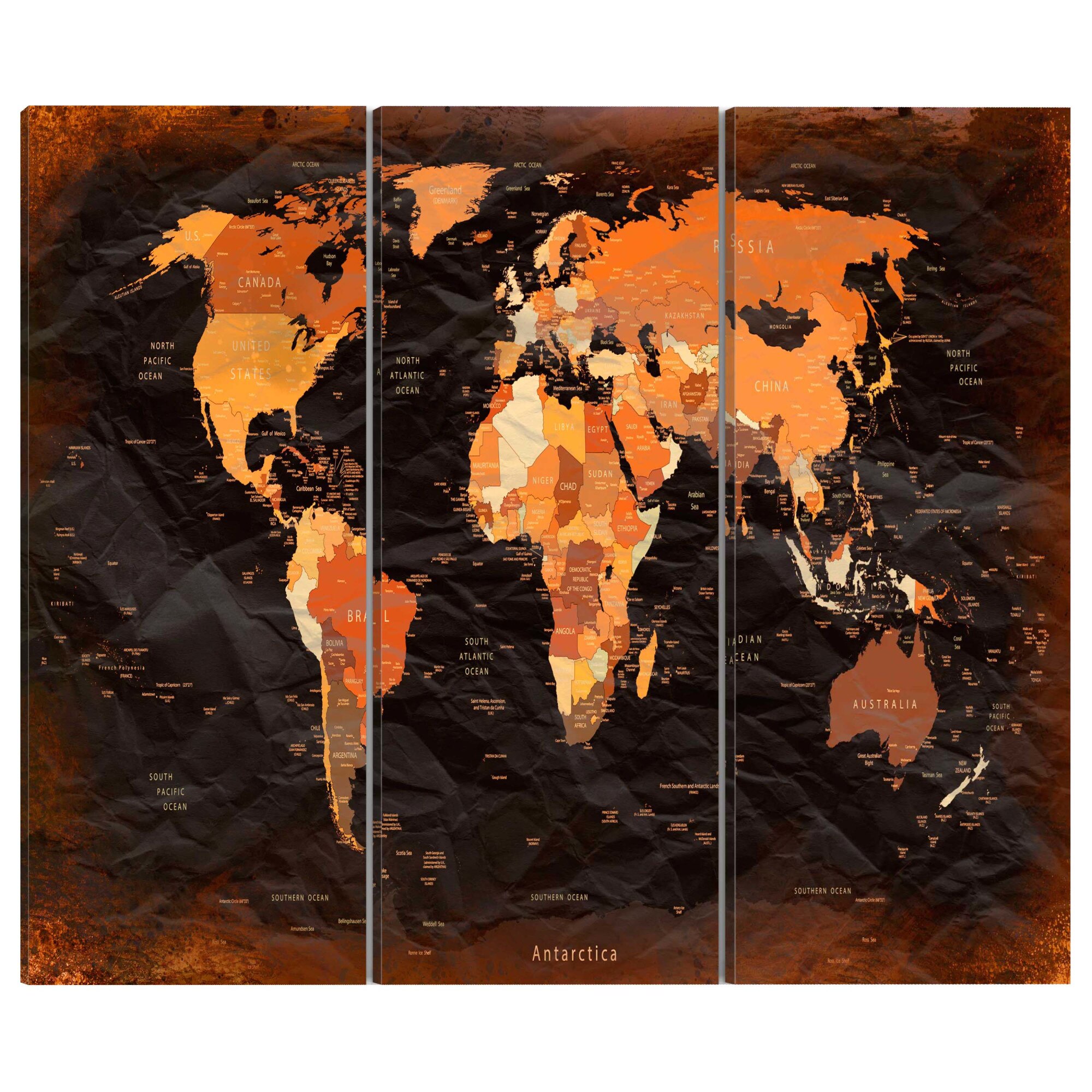 Tablou canvas 3 piese - Harta remarcabila - 90 x 60 cm