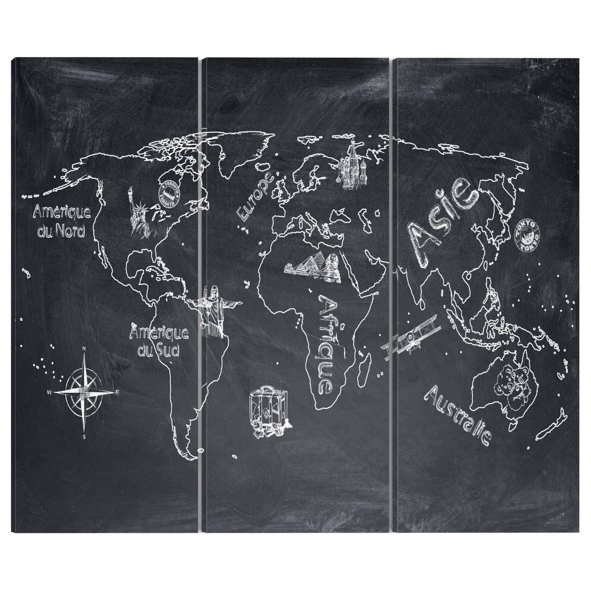 Tablou canvas 3 piese - Lectie de geografie Triptic de limba franceza - 90 x 60 cm