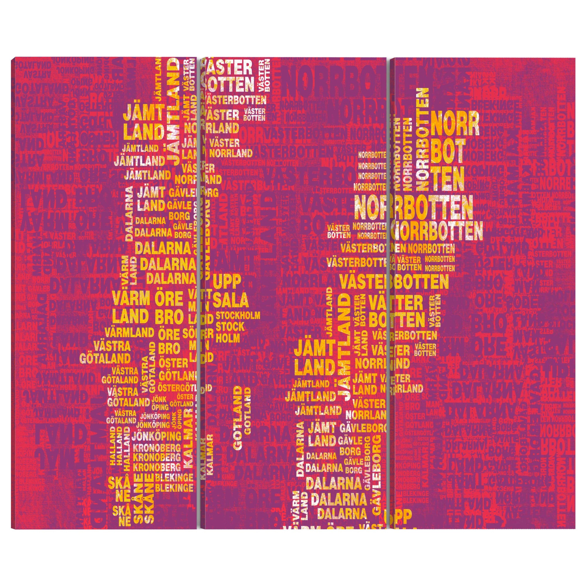Tablou canvas 3 piese - Harta text a tripticului fundal roz Suedia - 90 x 60 cm