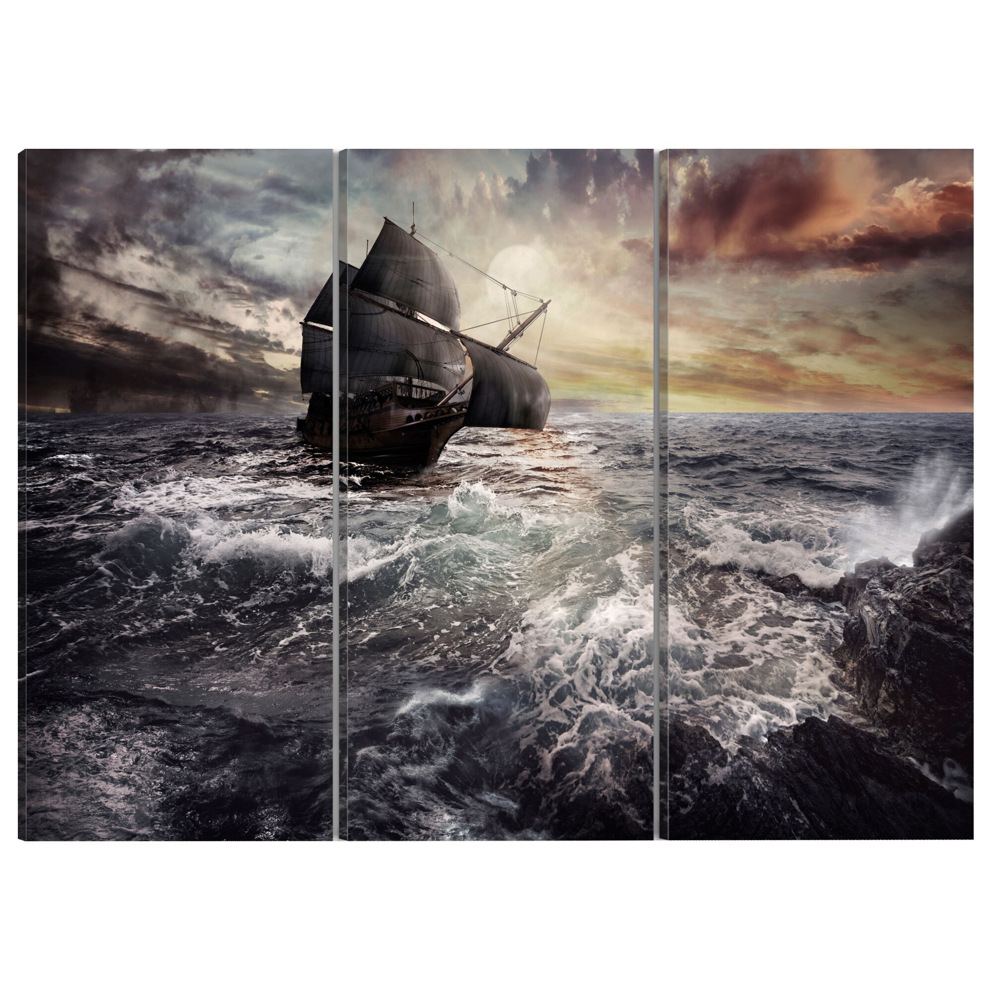 Tablou canvas 3 piese - Nava singura pe mare - 90 x 60 cm