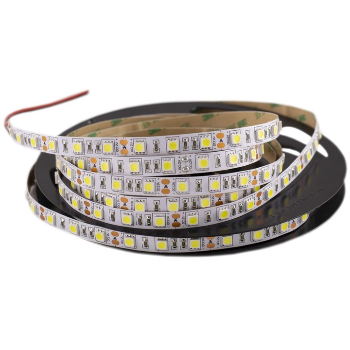 Banda LED 12VDC 14.4W/ML - 50 000 ore, 4000K lumina naturala, Rola 5m, 60xSMD5050/ML, IP20, LED Market®