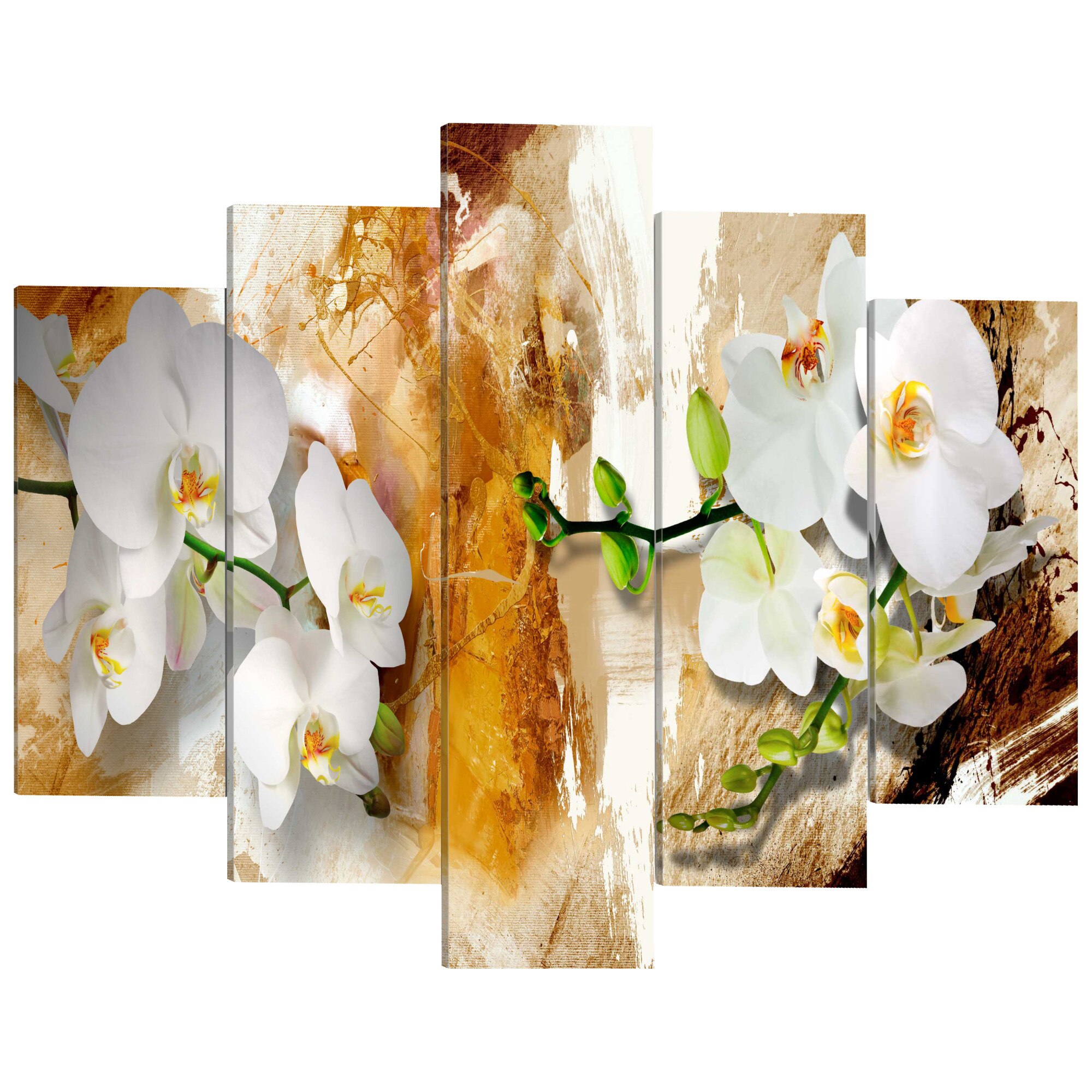 Tablou canvas 5 piese - Vopsea maro Si orhidee - 100 x 50 cm