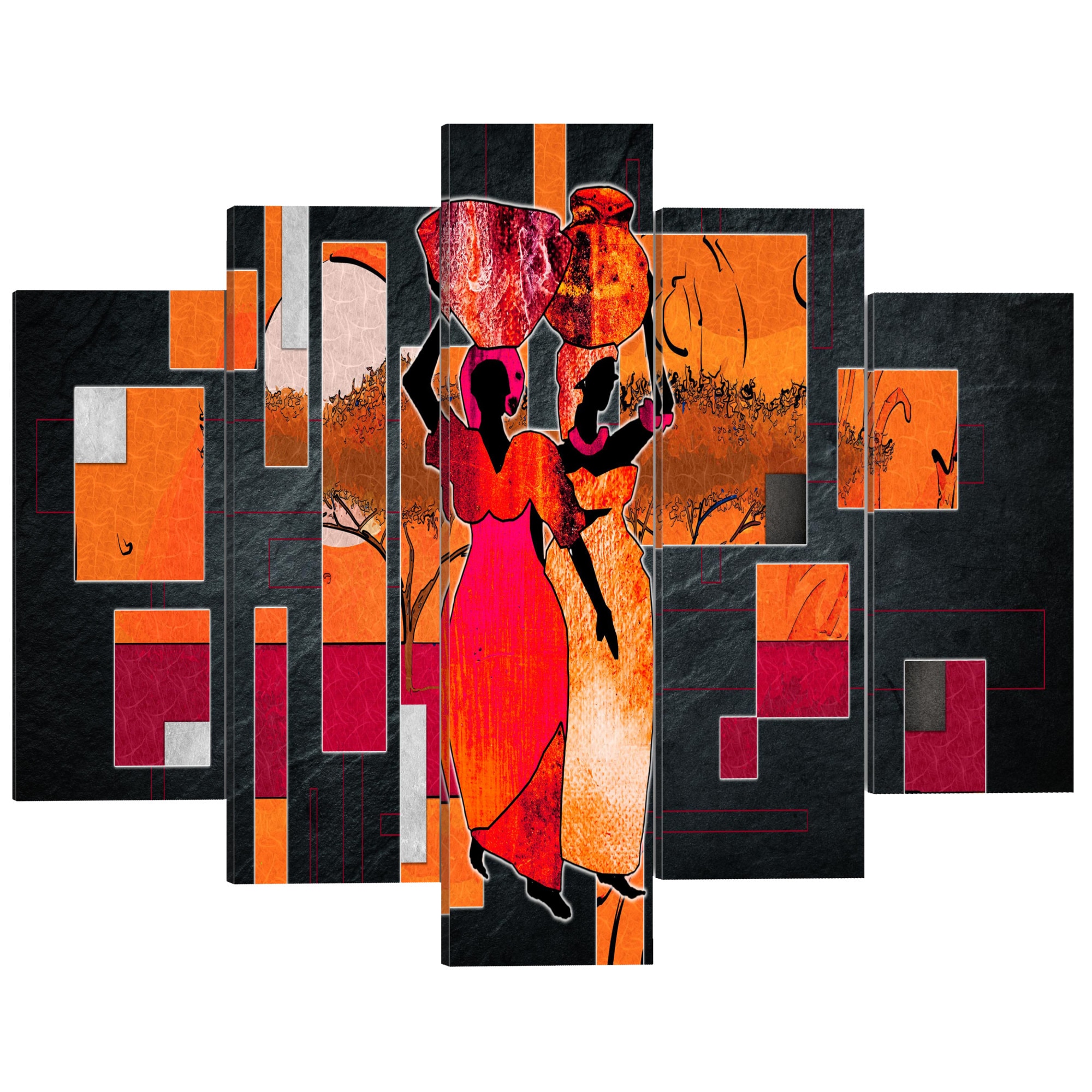 Tablou canvas 5 piese - Femei care transporta apa - 200 x 100 cm