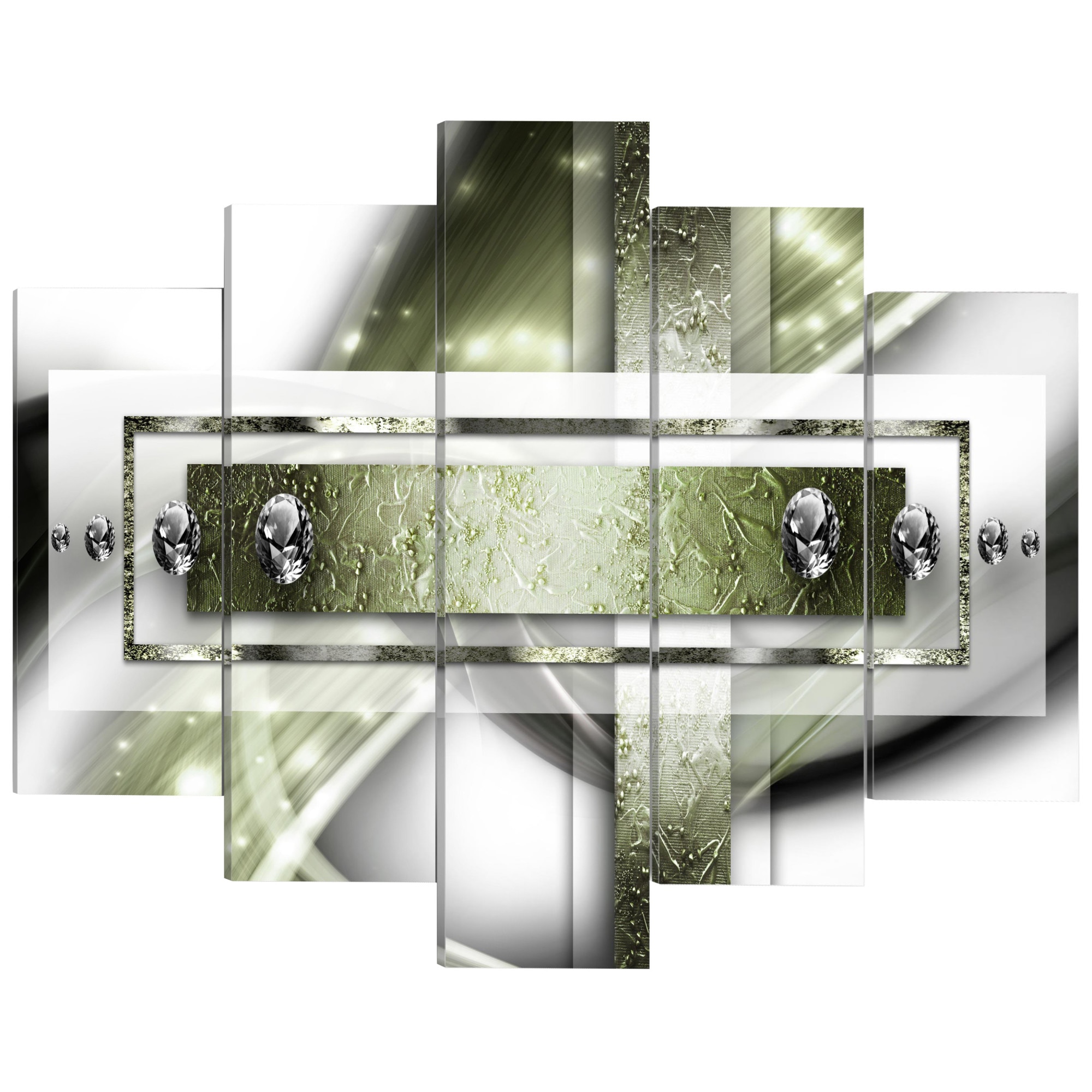 Tablou canvas 5 piese - Flacara Malachite - 100 x 50 cm