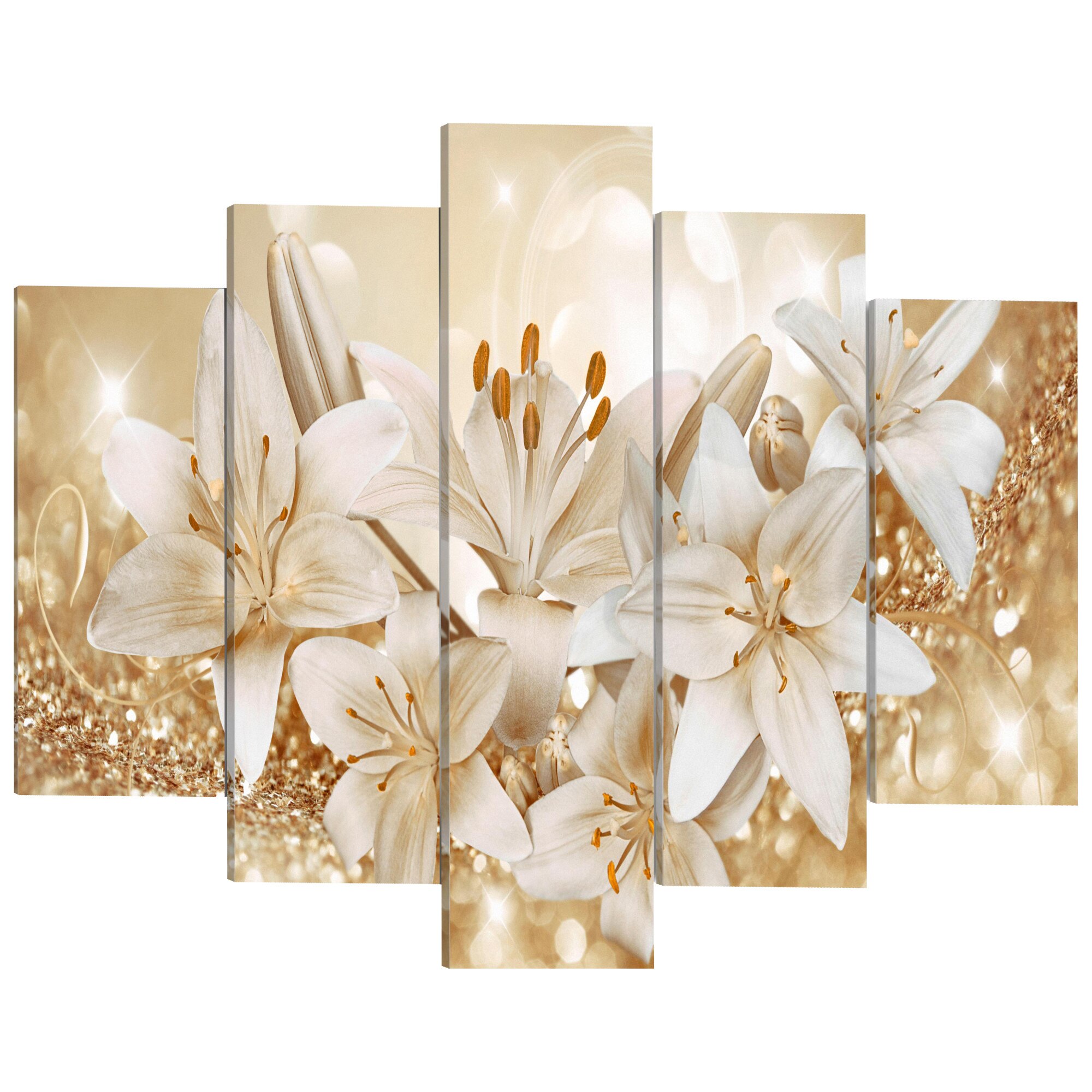 Tablou canvas 5 piese - Buchet de Aur - 100 x 50 cm