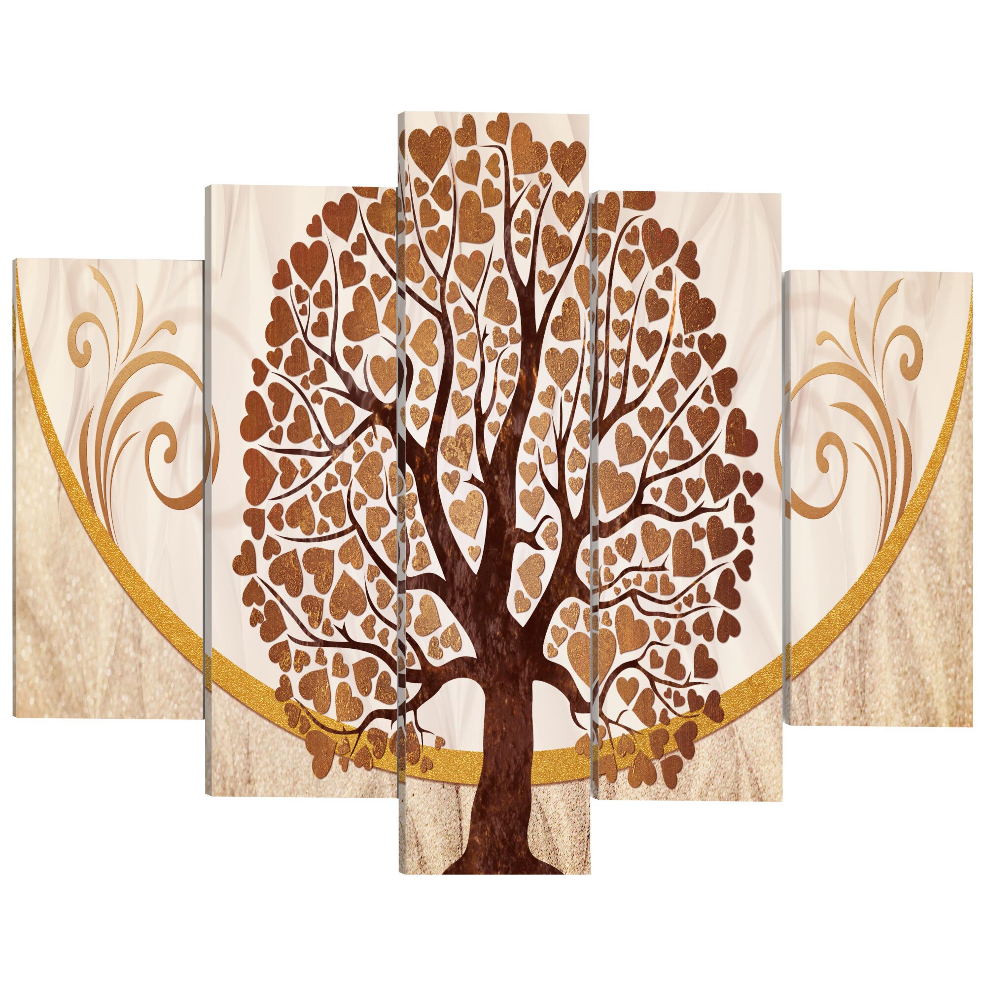 Tablou canvas 5 piese - Arborele de Aur al Iubirii - 100 x 50 cm