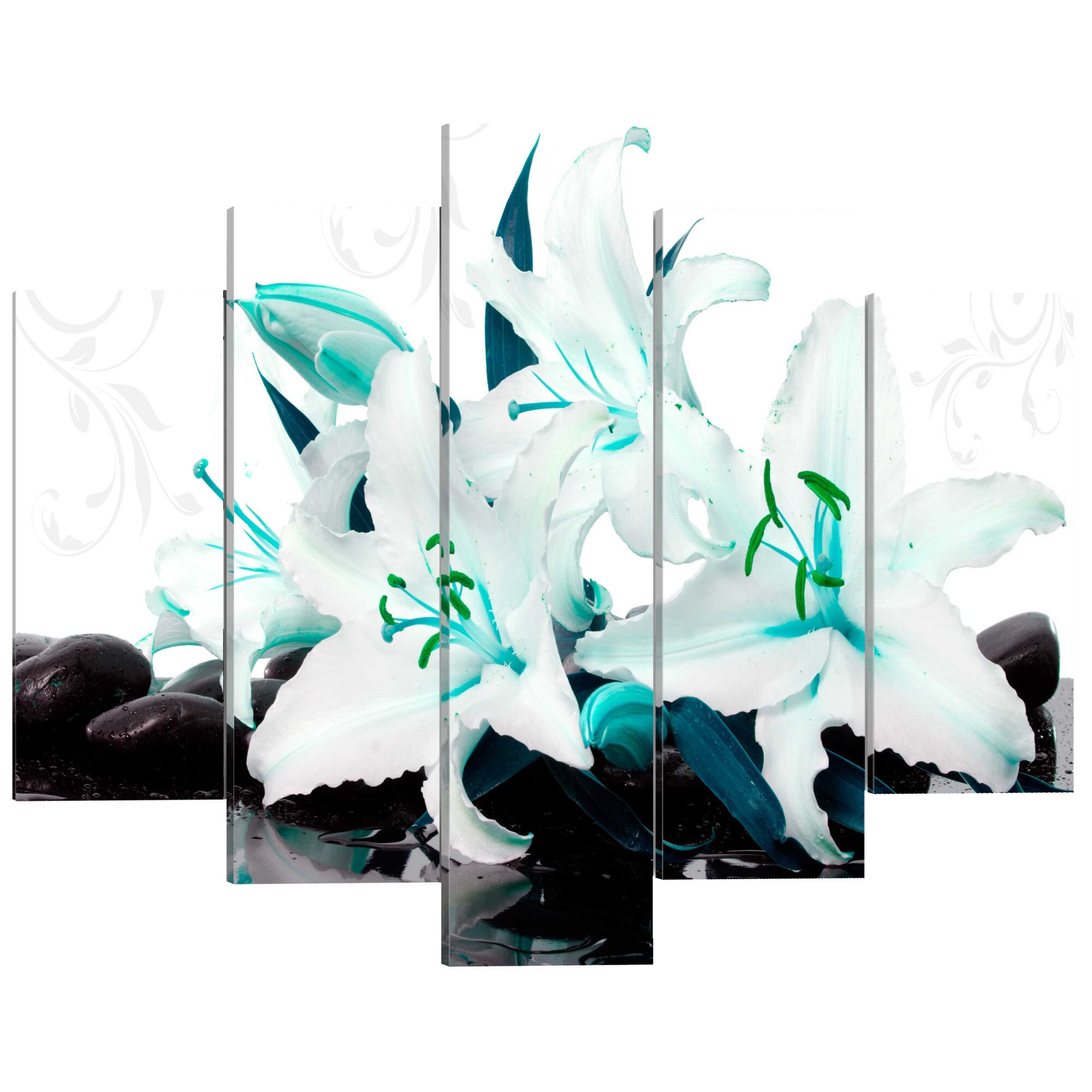 Tablou canvas 5 piese - Crini turcoaz Si pietre - 100 x 50 cm