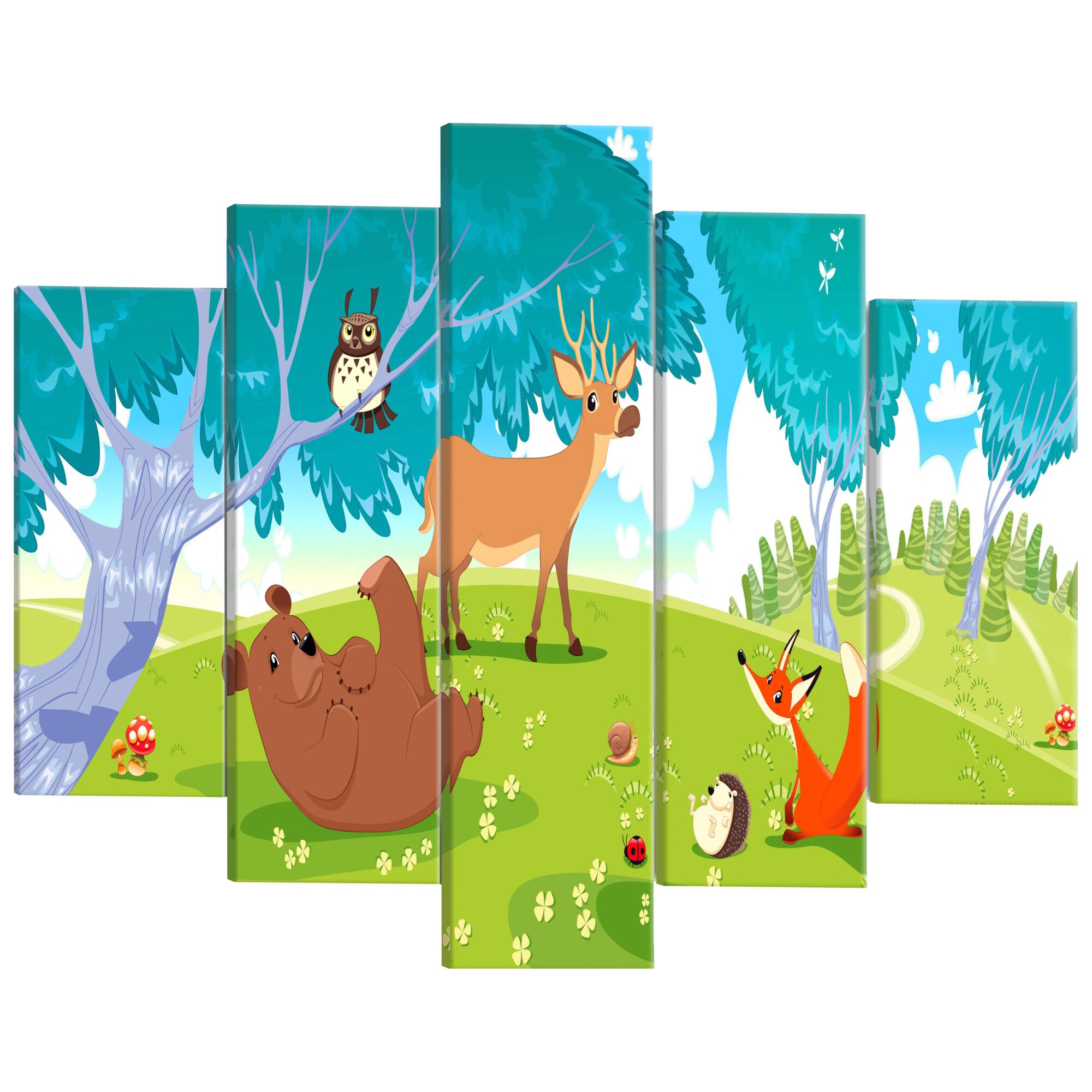 Tablou canvas 5 piese - Animale prietenoase - 200 x 100 cm