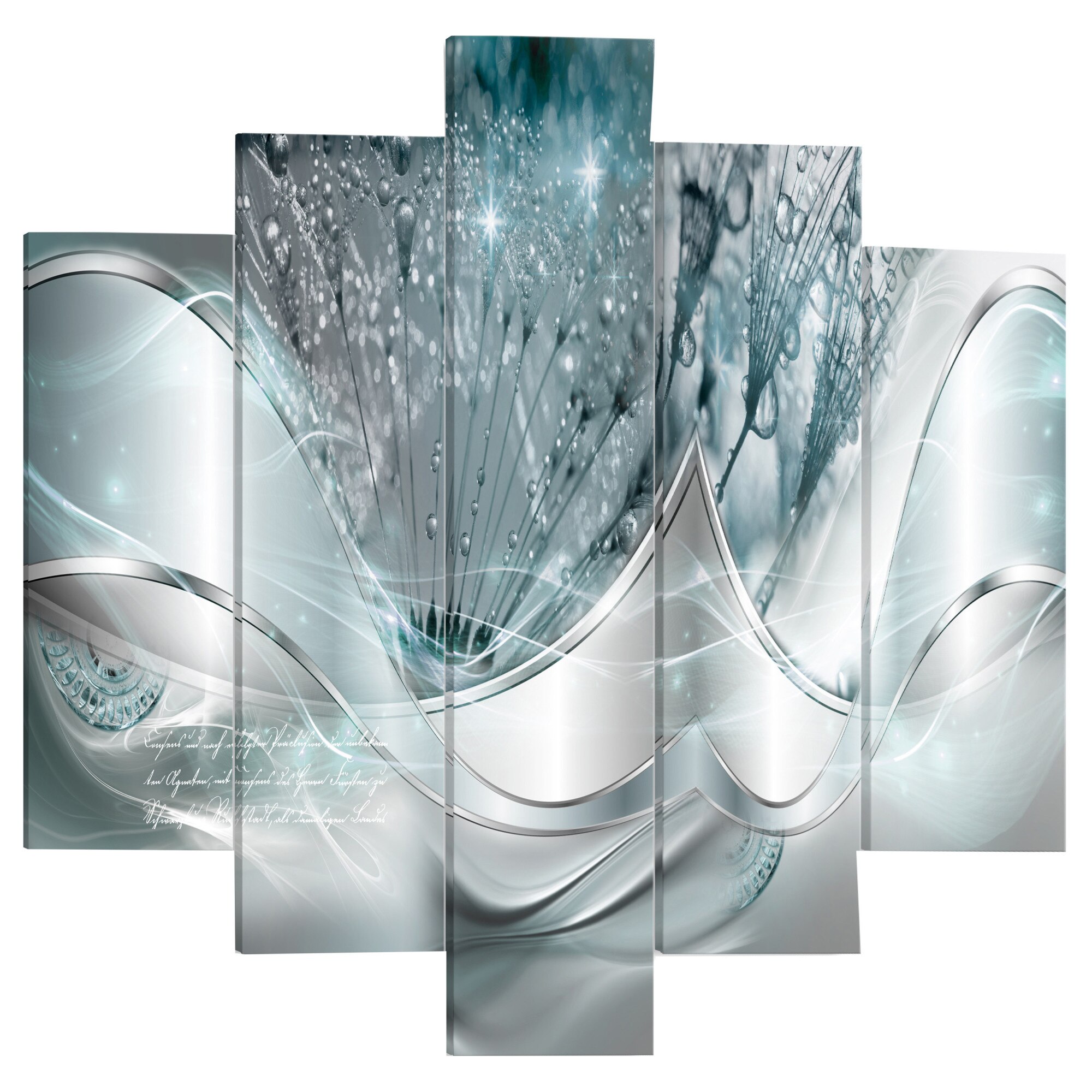 Tablou canvas 5 piese - Dandelions Modern Blue Wide - 225 x 100 cm