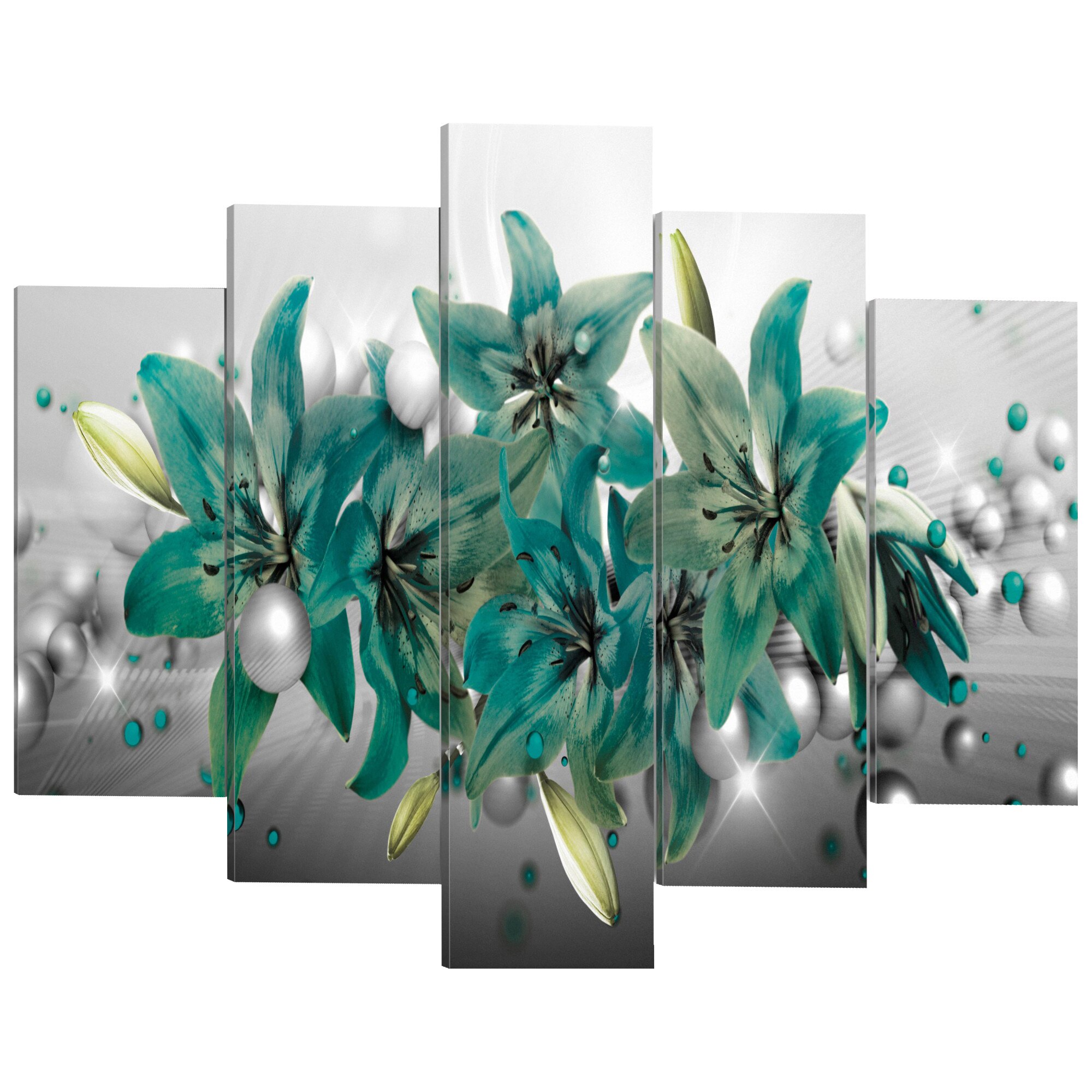 Tablou canvas 5 piese - Buchet turcoaz - 100 x 50 cm