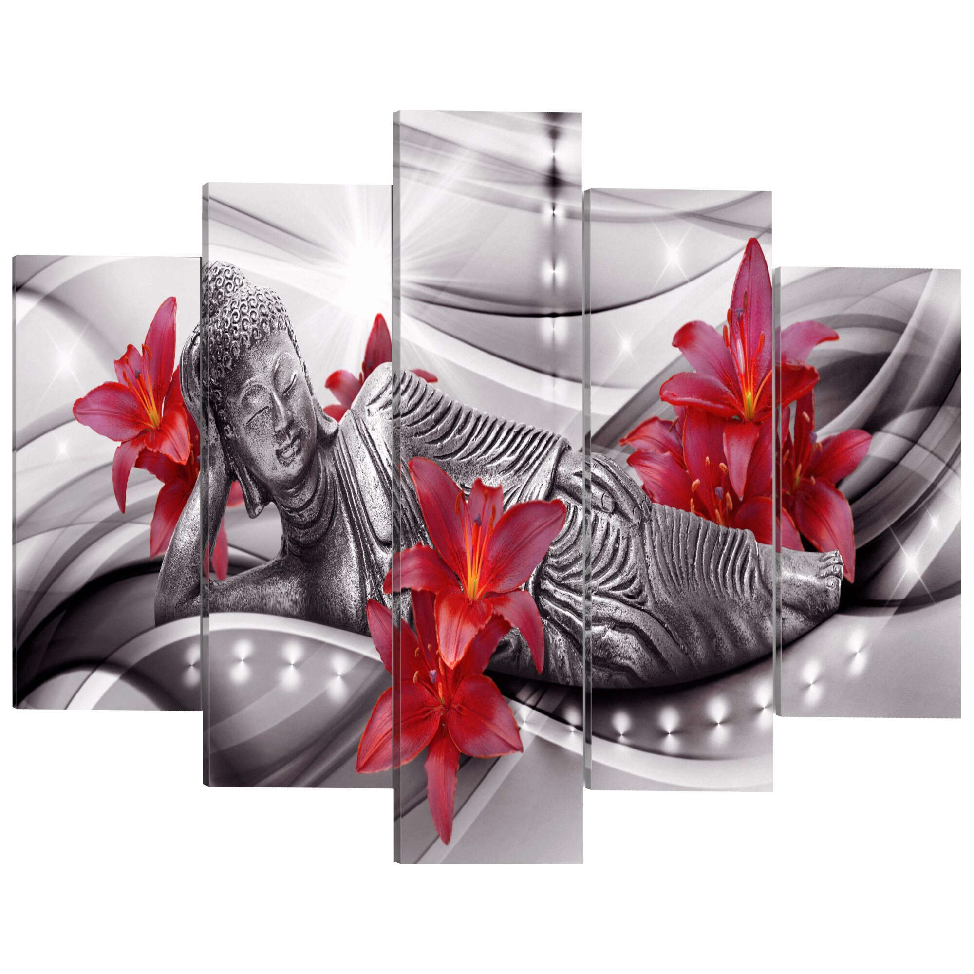 Tablou canvas 5 piese - Buddha relaxant - 200 x 100 cm