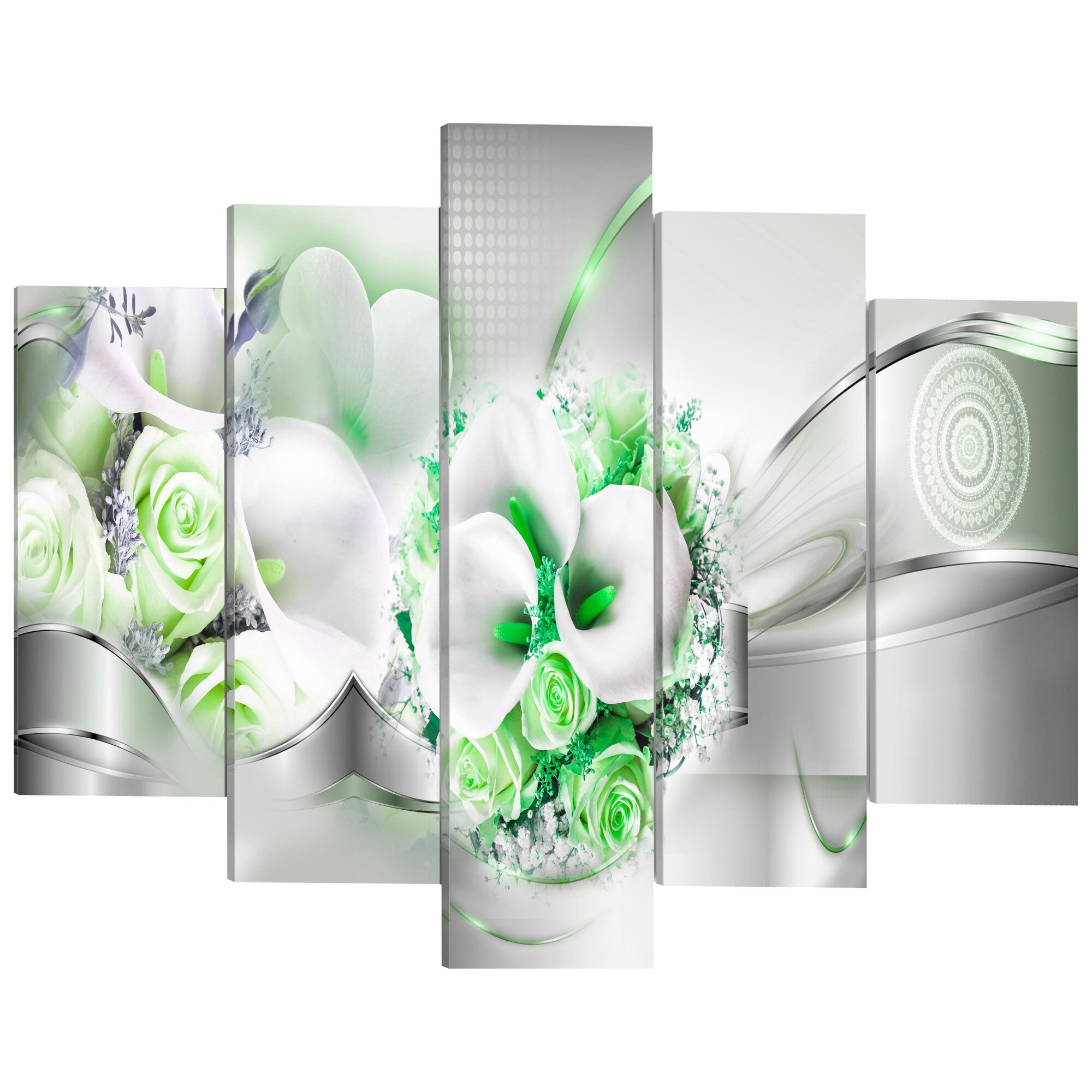 Tablou canvas 5 piese - Buchet de smarald - 100 x 50 cm