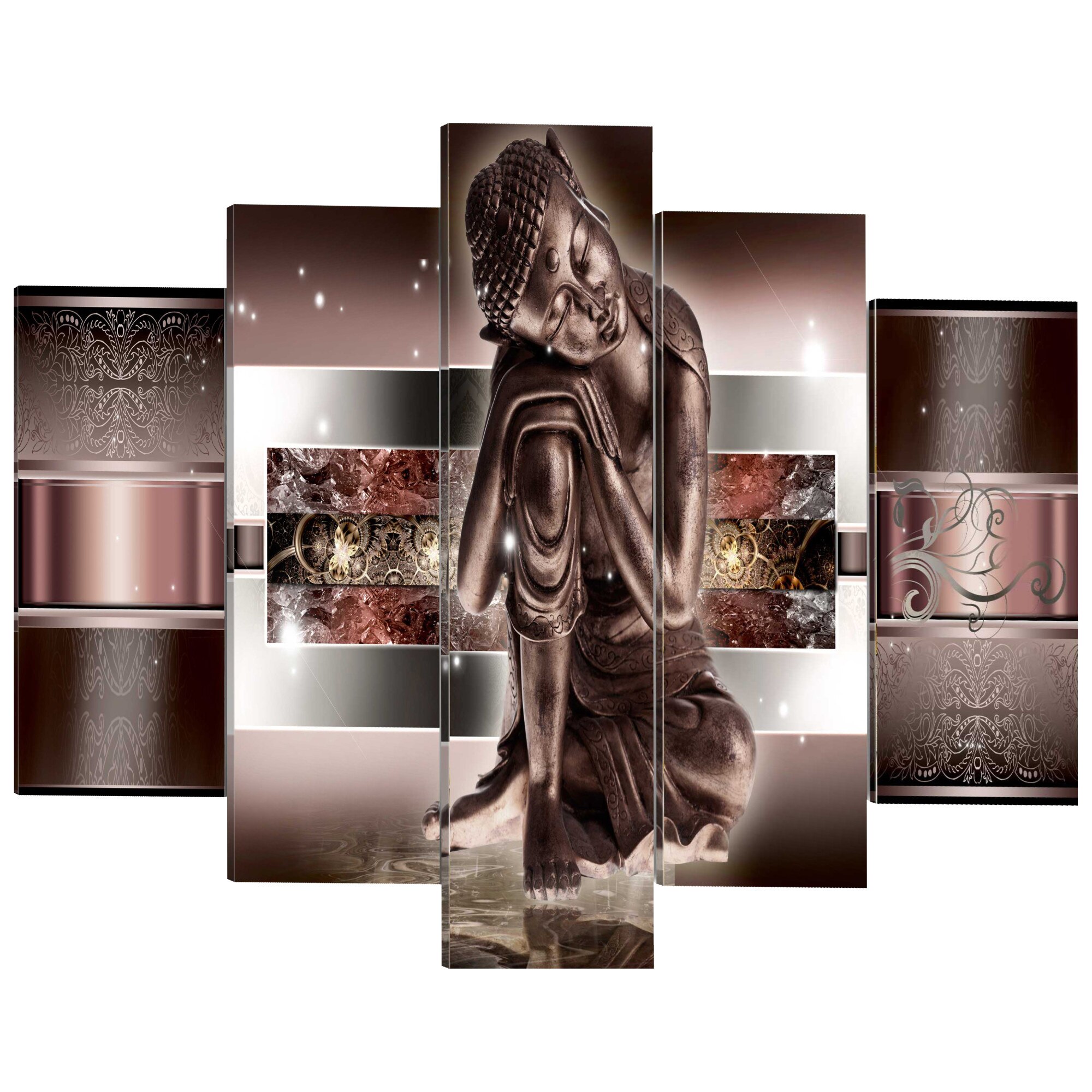 Tablou canvas 5 piese - Buddha adormit In roSii - 200 x 100 cm