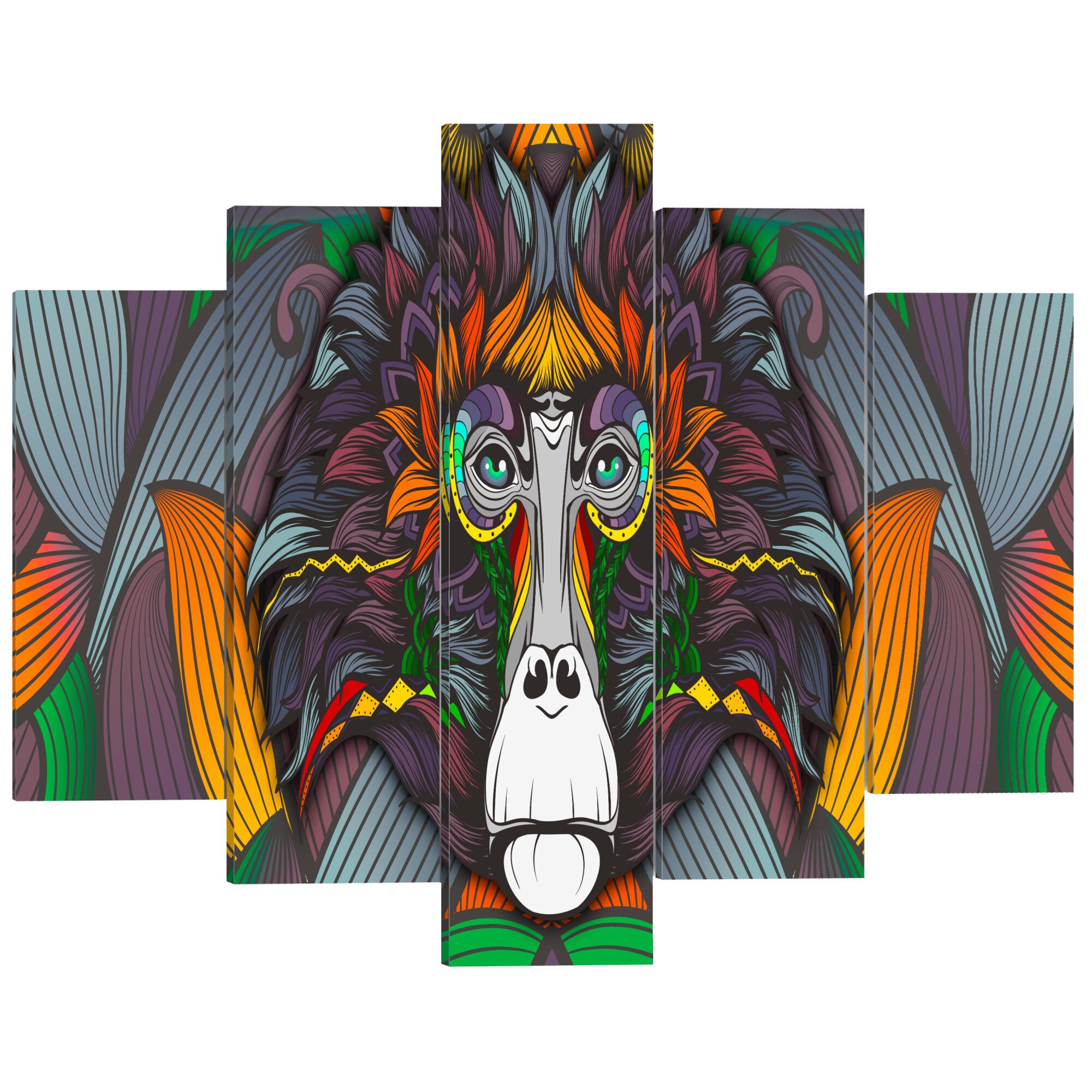 Tablou canvas 5 piese - Filozoful Junglei - 100 x 50 cm