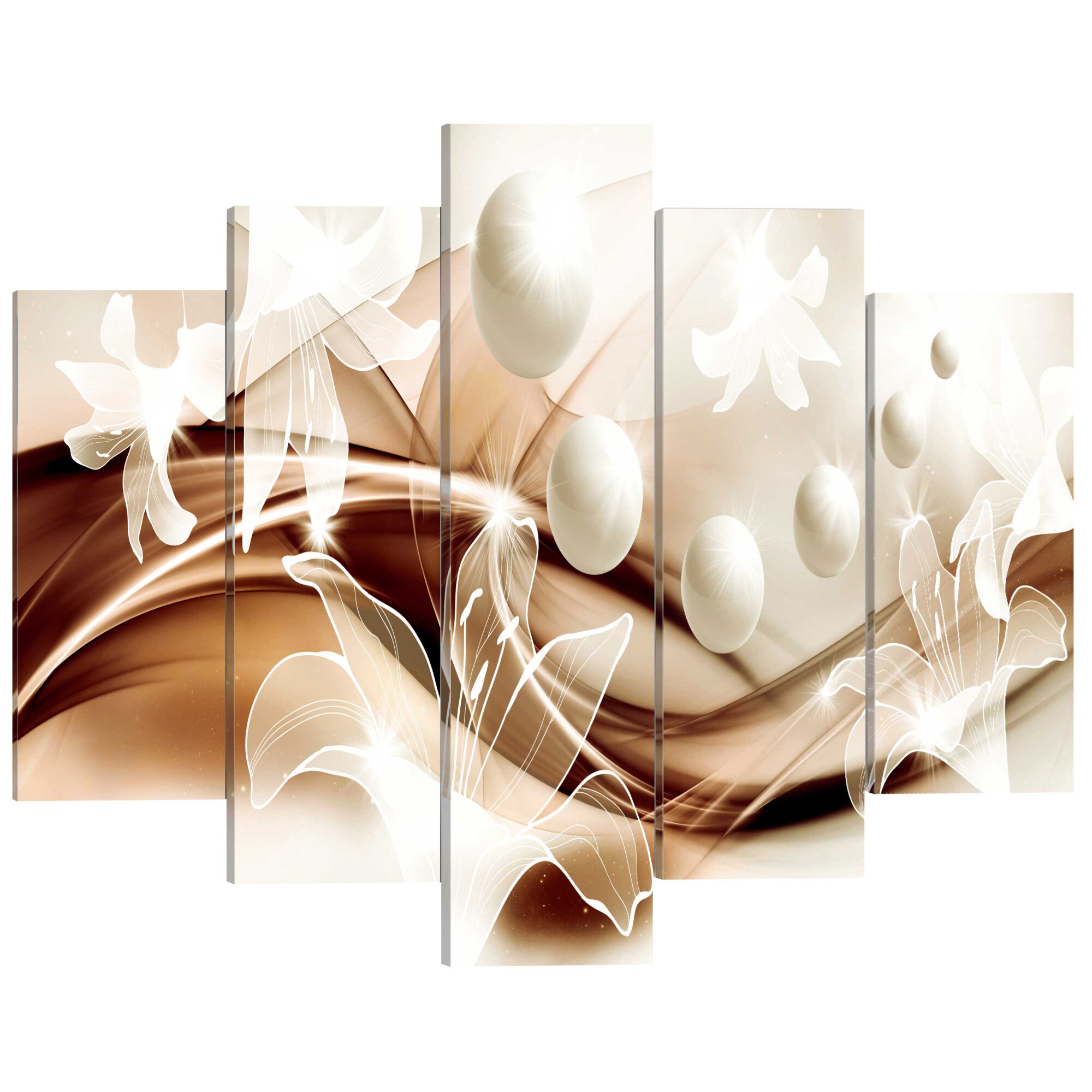 Tablou canvas 5 piese - Crini de perle In bronz - 100 x 50 cm