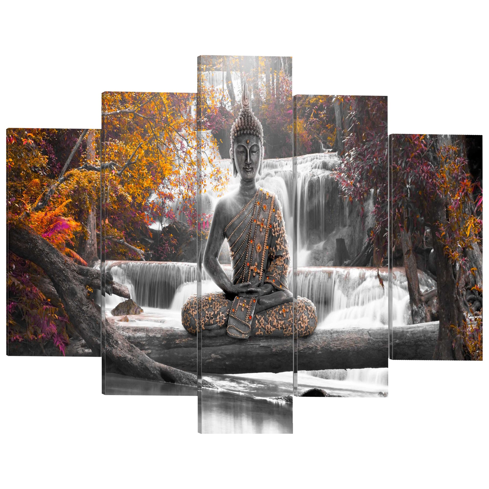 Tablou canvas 5 piese - Buddha de toamna - 100 x 50 cm