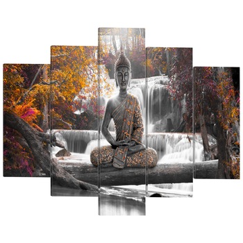Tablou canvas 5 piese - Buddha de toamna - 100 x 50 cm Tablou canvas 5 piese - Buddha de toamna - 100 x 50 cm