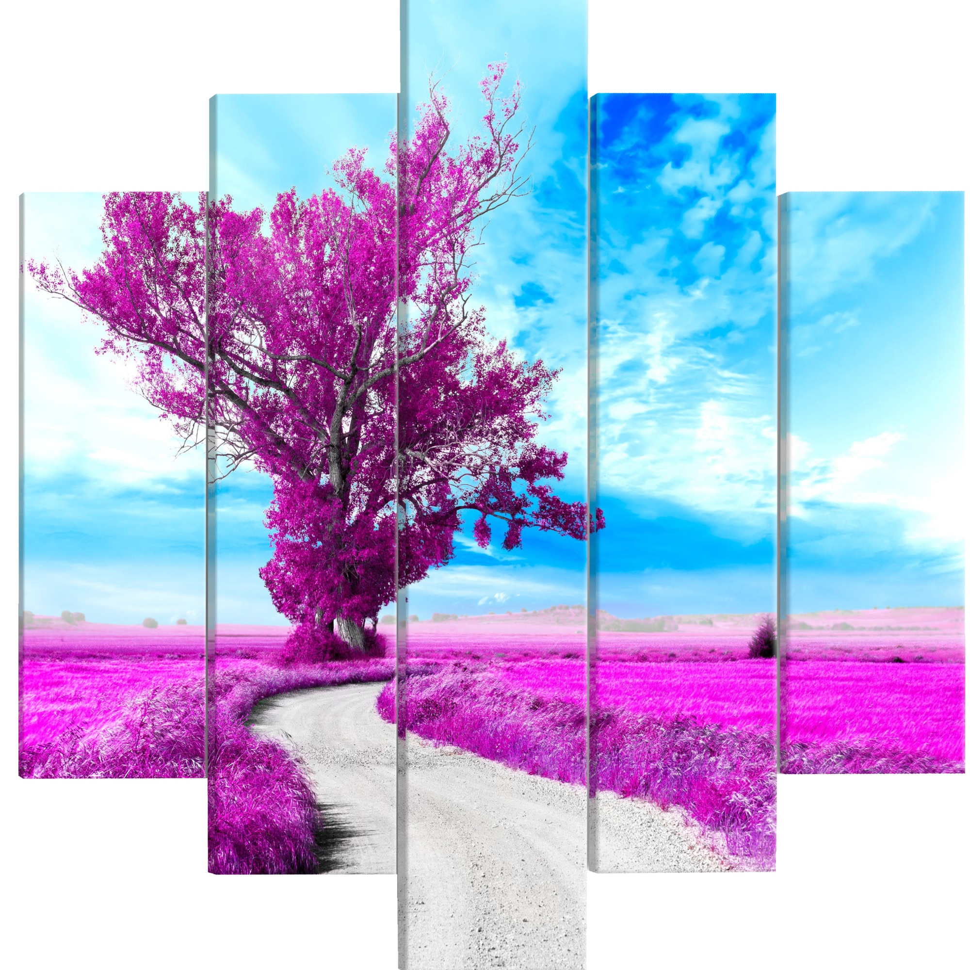 Tablou canvas 5 piese - Arbore langa Violet Road - 200 x 100 cm