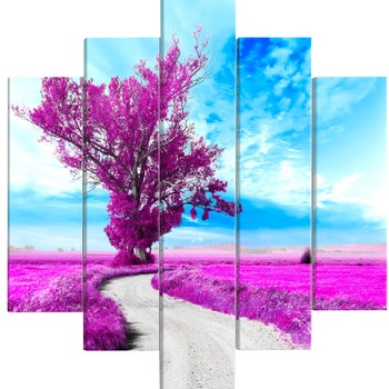 Tablou canvas 5 piese - Arbore langa Violet Road - 200 x 100 cm Tablou canvas 5 piese - Arbore langa Violet Road - 200 x 100 cm