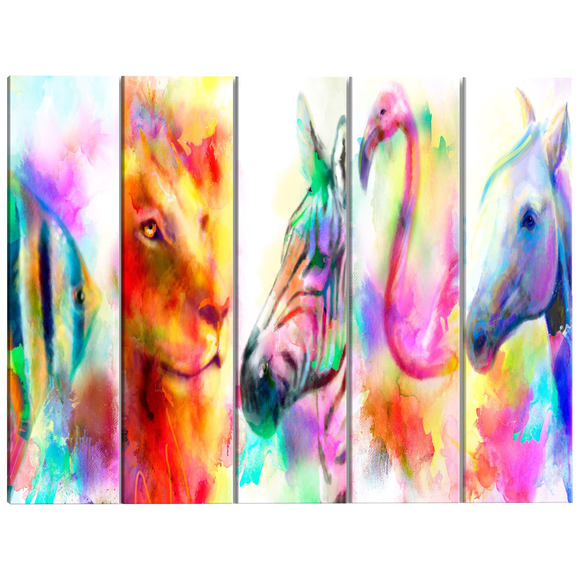 Tablou canvas 5 piese - Acuarele curcubeu Ingust - 225 x 90 cm