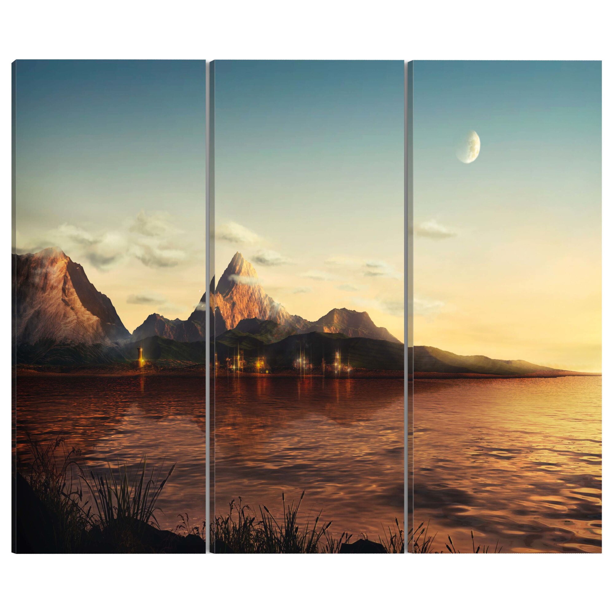 Tablou canvas 3 piese - Seara calda la munte - 90 x 60 cm