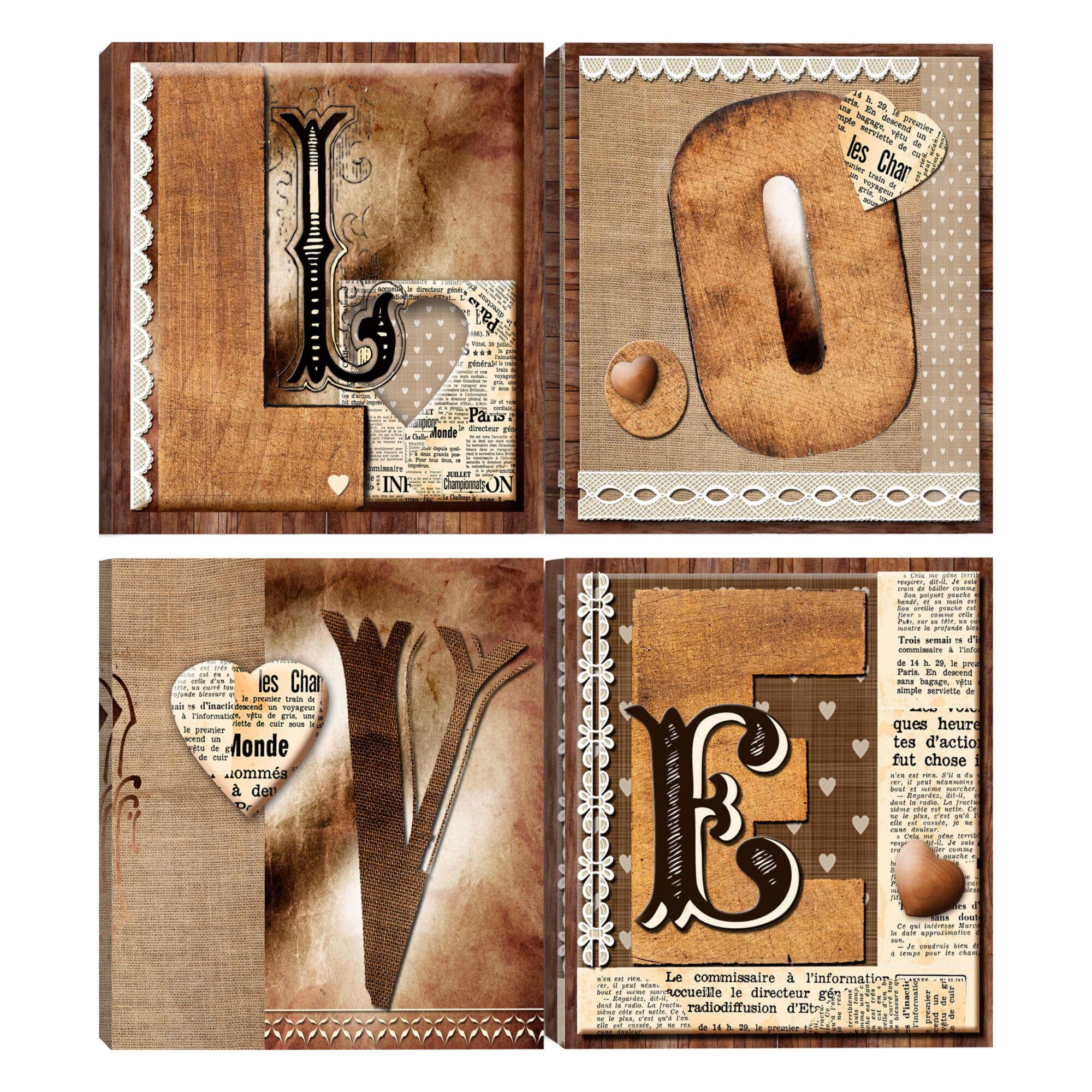 Tablou canvas 4 piese - Cartea dragostei - 90 x 90 cm