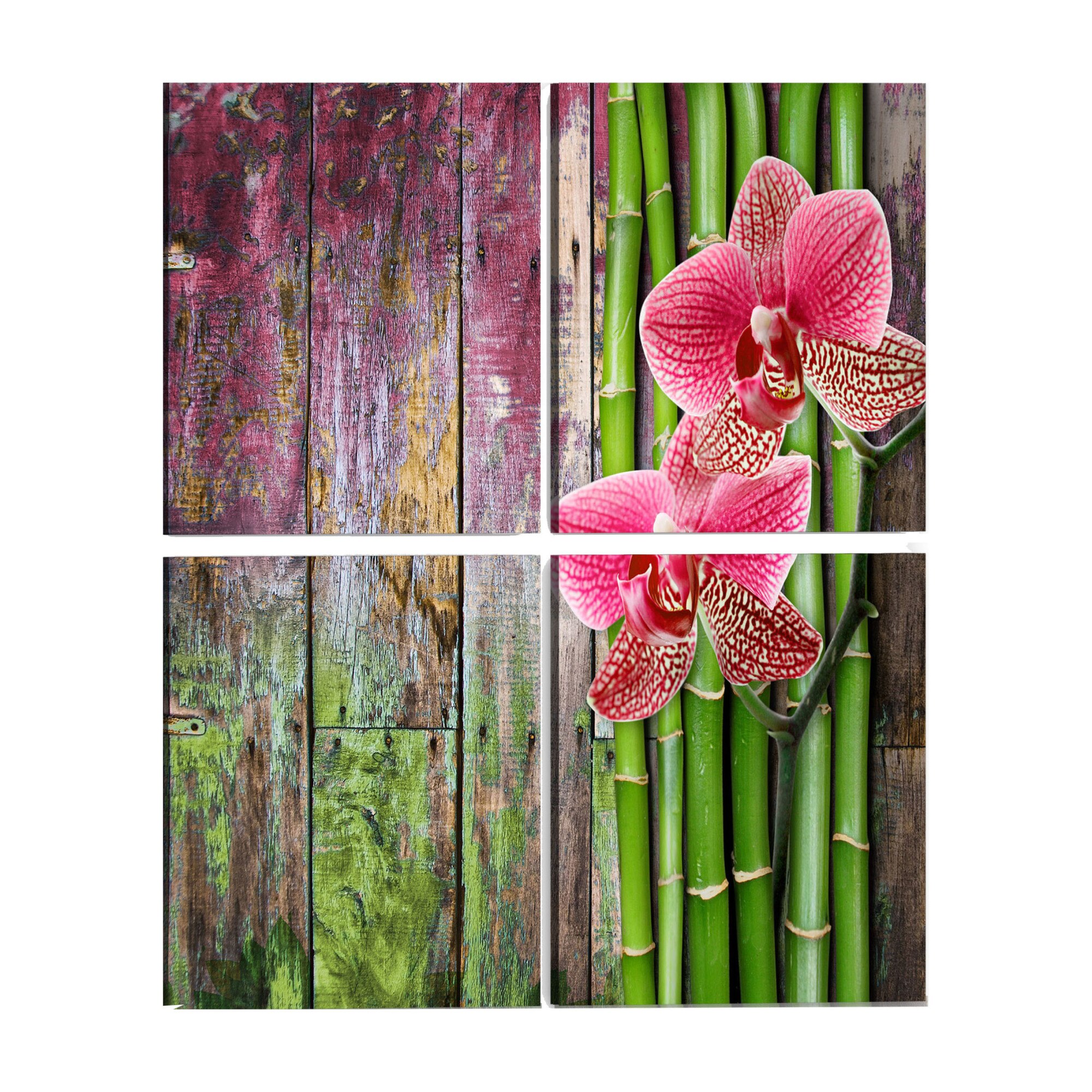 Tablou canvas 4 piese - Bambus Si orhidee - 60 x 60 cm