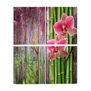 Tablou canvas 4 piese - Bambus Si orhidee - 90 x 90 cm Tablou canvas 4 piese - Bambus Si orhidee - 90 x 90 cm