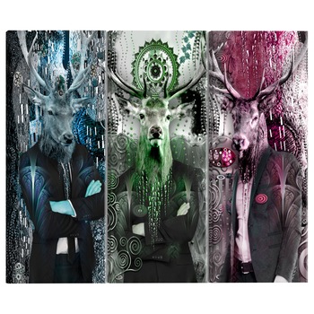 Tablou canvas 3 piese - Animal Trio colorat - 90 x 60 cm