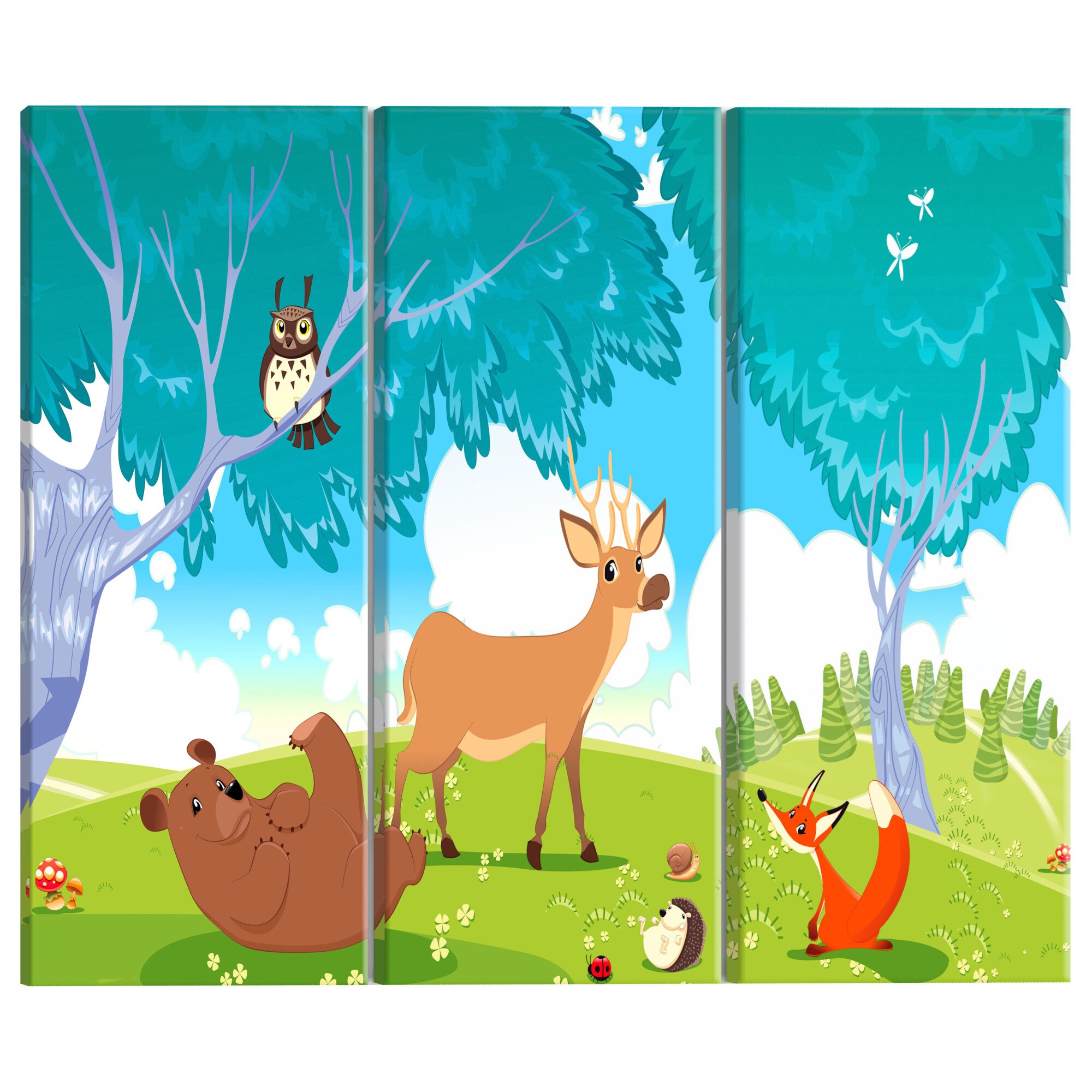 Tablou canvas 3 piese - Animale prietenoase - 90 x 60 cm