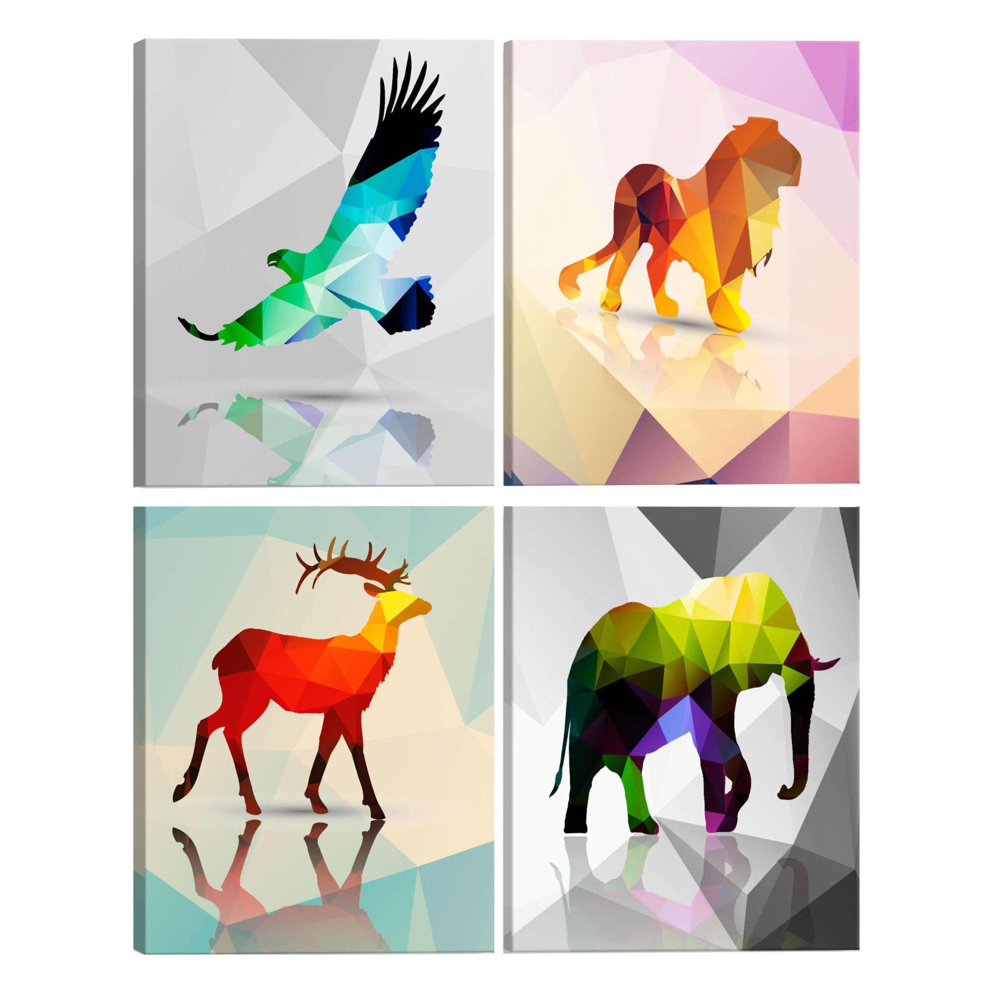 Tablou canvas 4 piese - Animale colorate - 90 x 90 cm