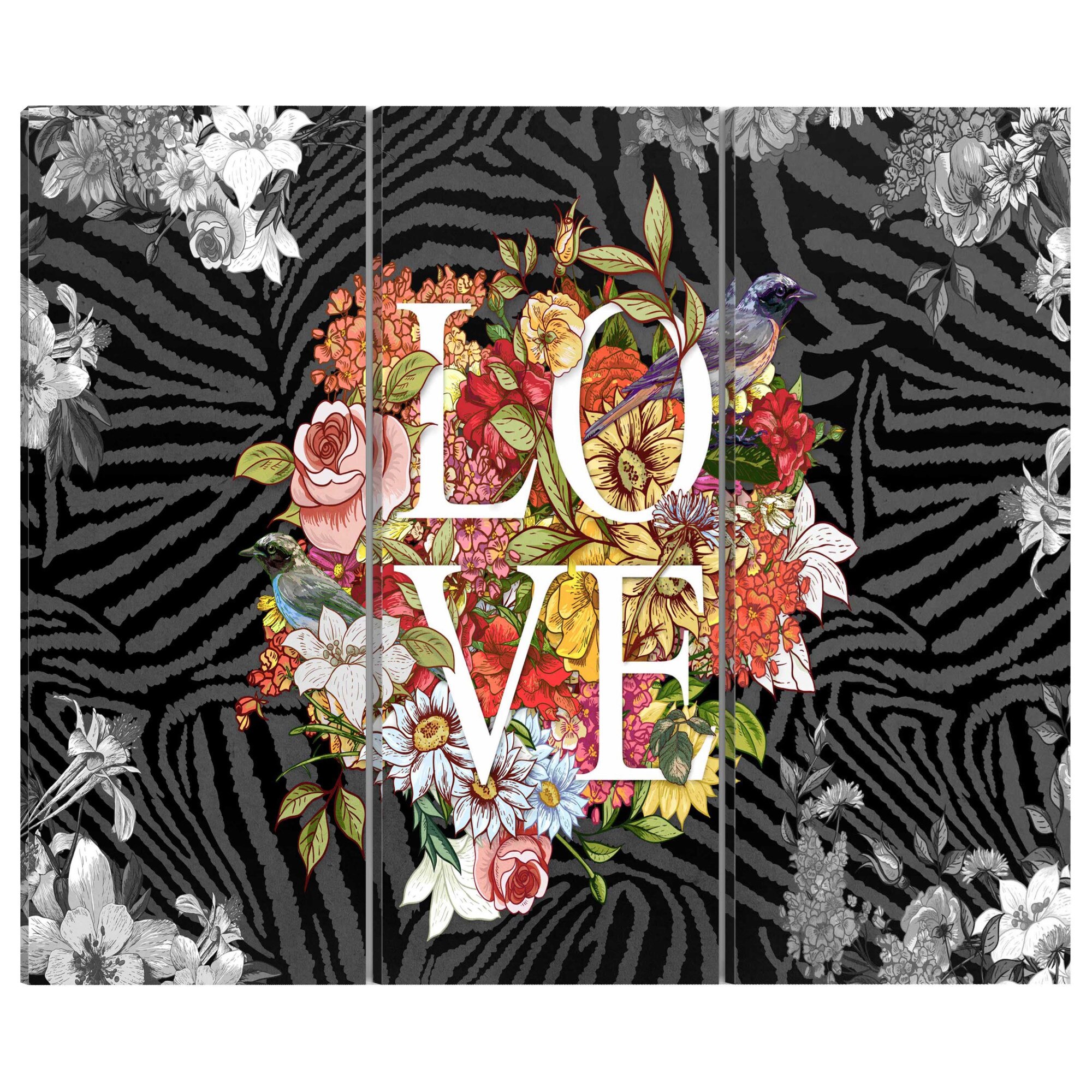 Tablou canvas 3 piese - Flori din inima - 90 x 60 cm