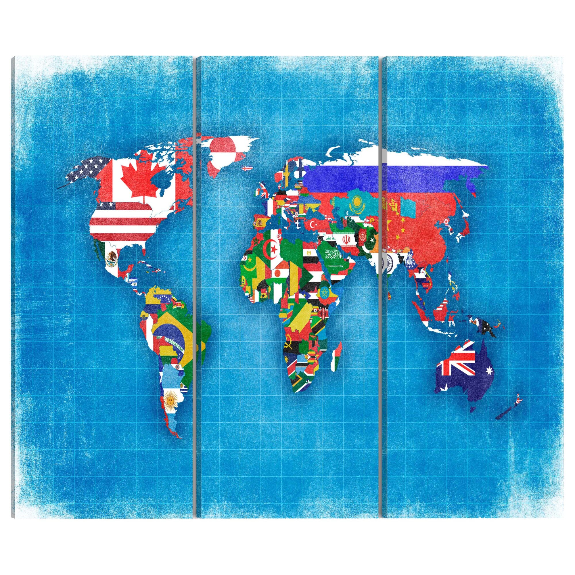 Tablou canvas 3 piese - Drapelul lumii tripticului - 90 x 60 cm
