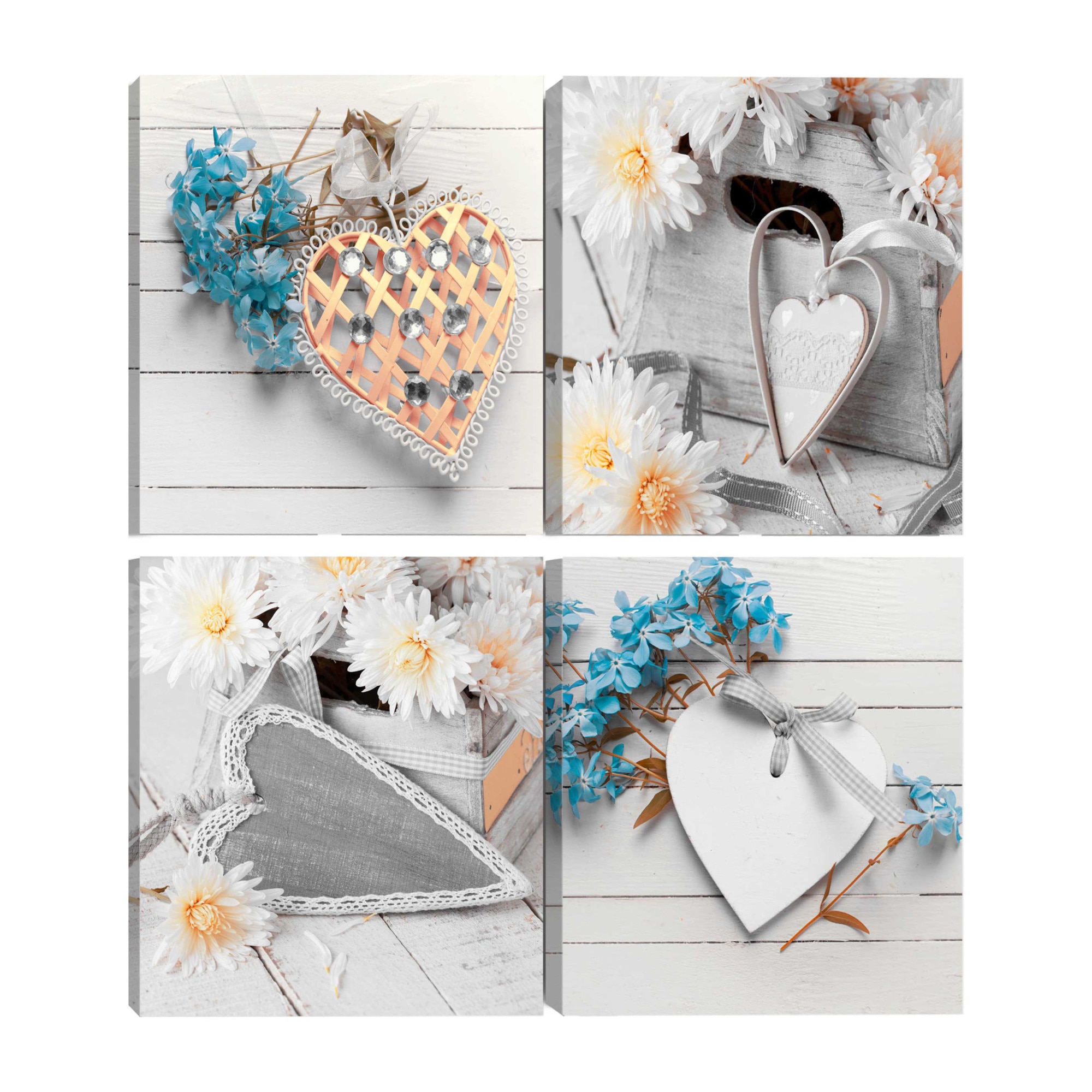 Tablou canvas 4 piese - Flori Si inimi - 40 x 40 cm