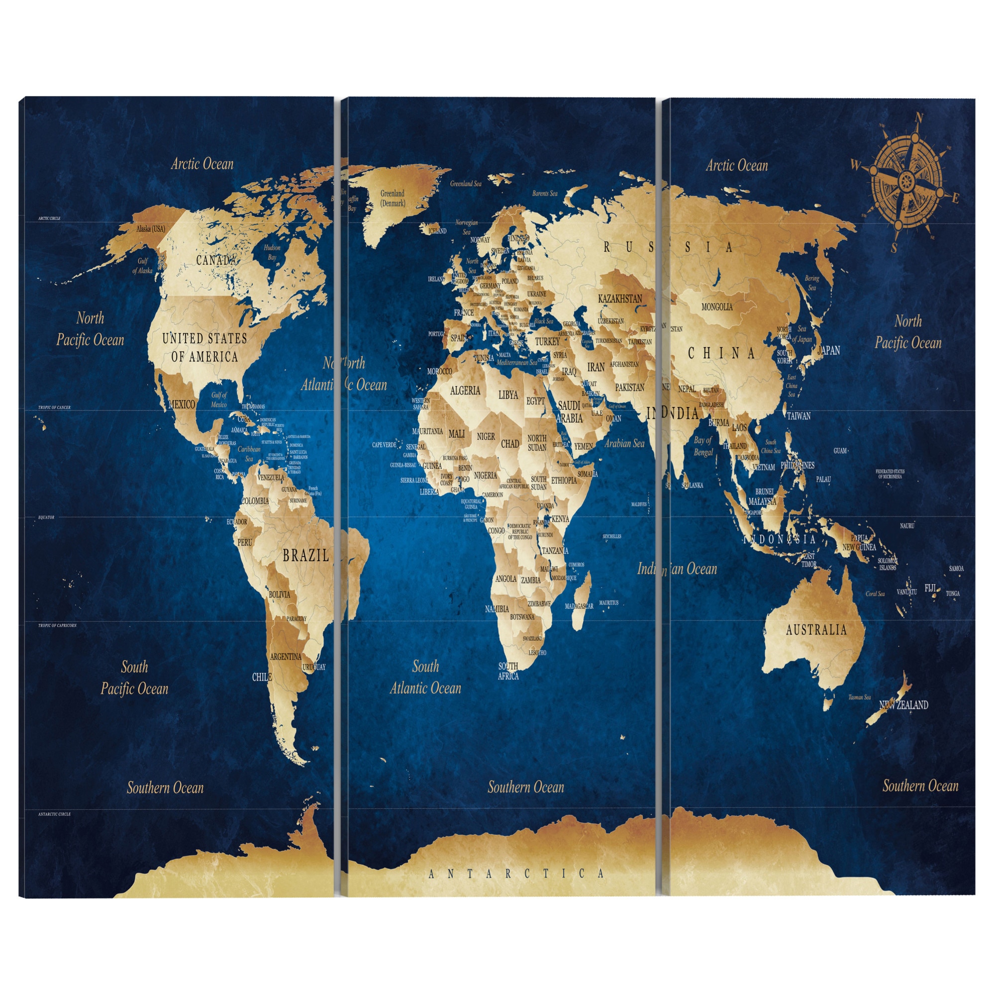 Tablou canvas 3 piese - Adancimile albastru Inchis - 90 x 60 cm