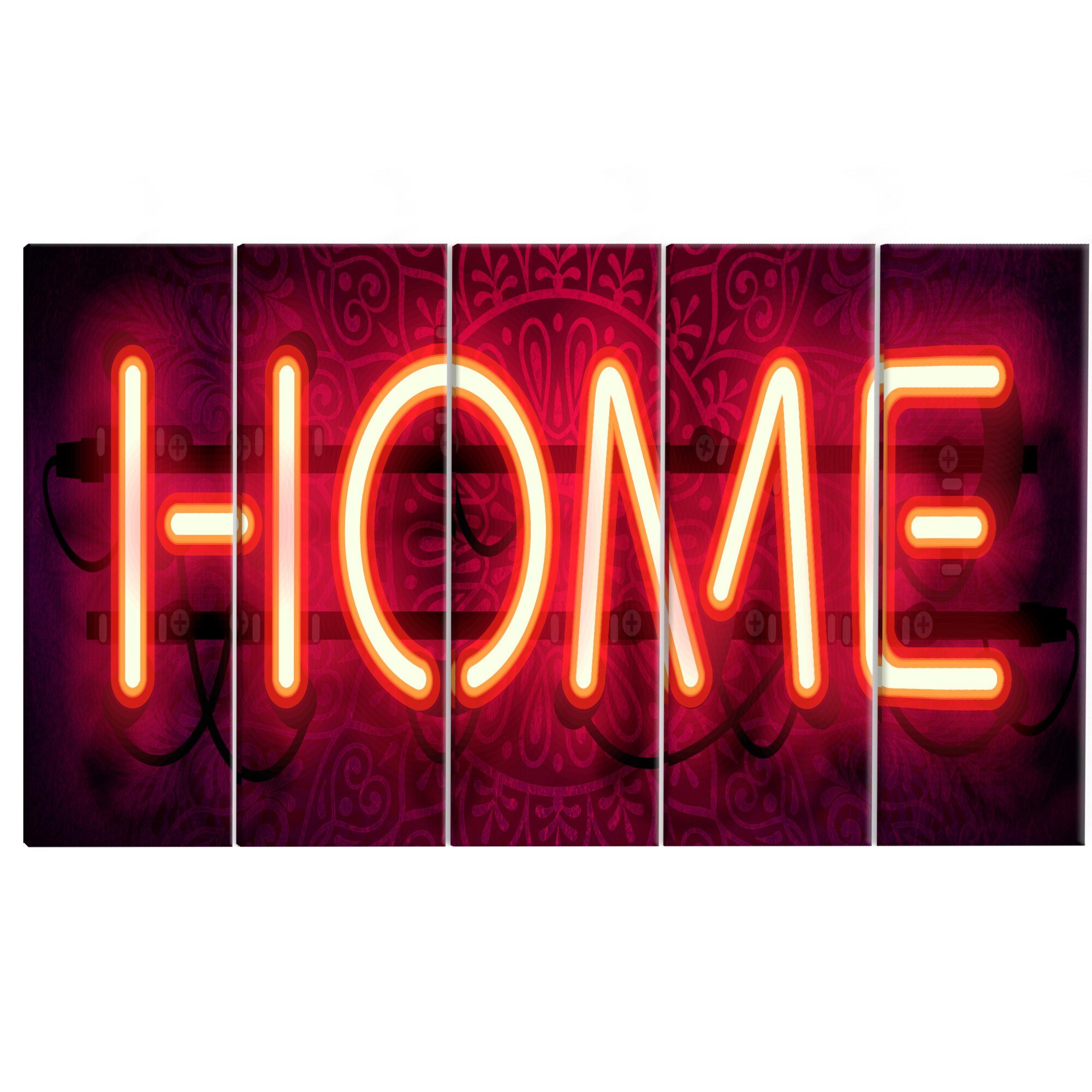 Tablou canvas 5 piese - Acasa neon - 225 x 90 cm