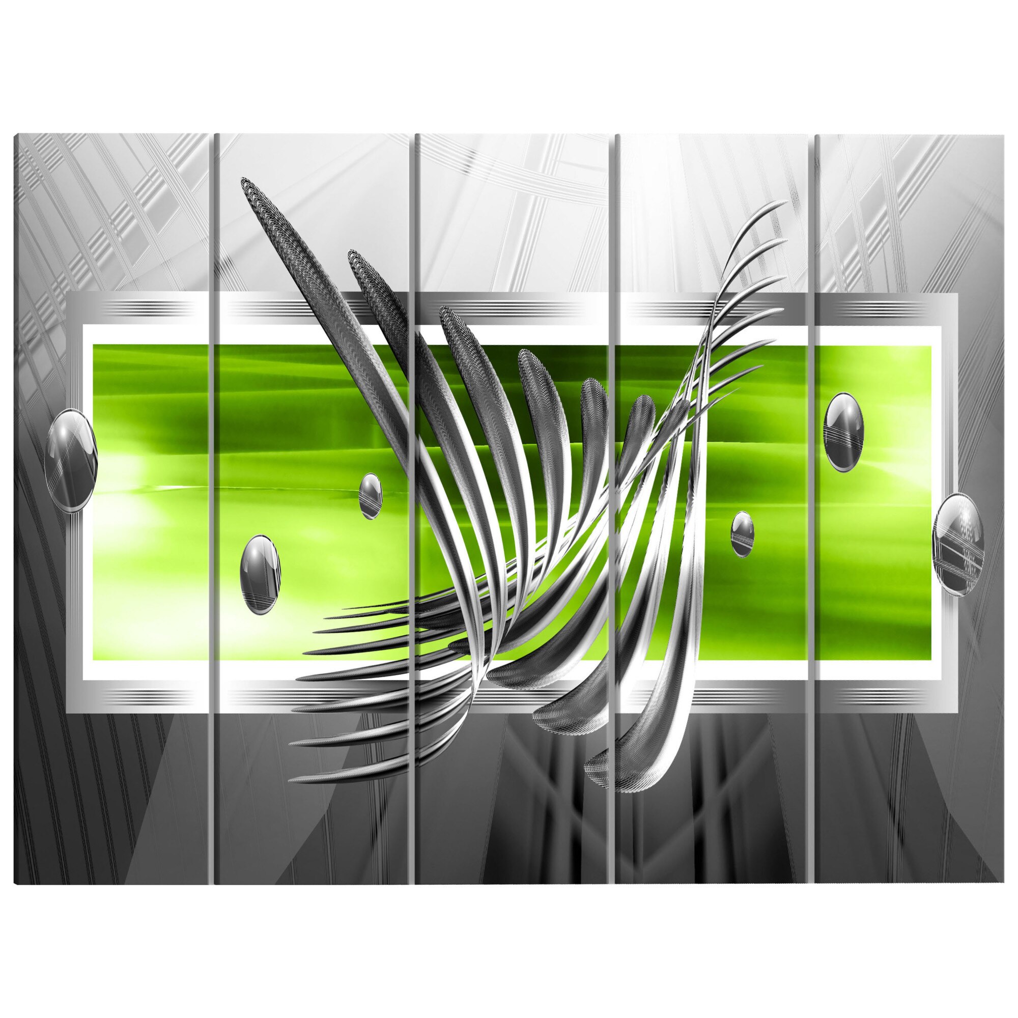 Tablou canvas 5 piese - Aripi de argint verde Ingust - 225 x 90 cm