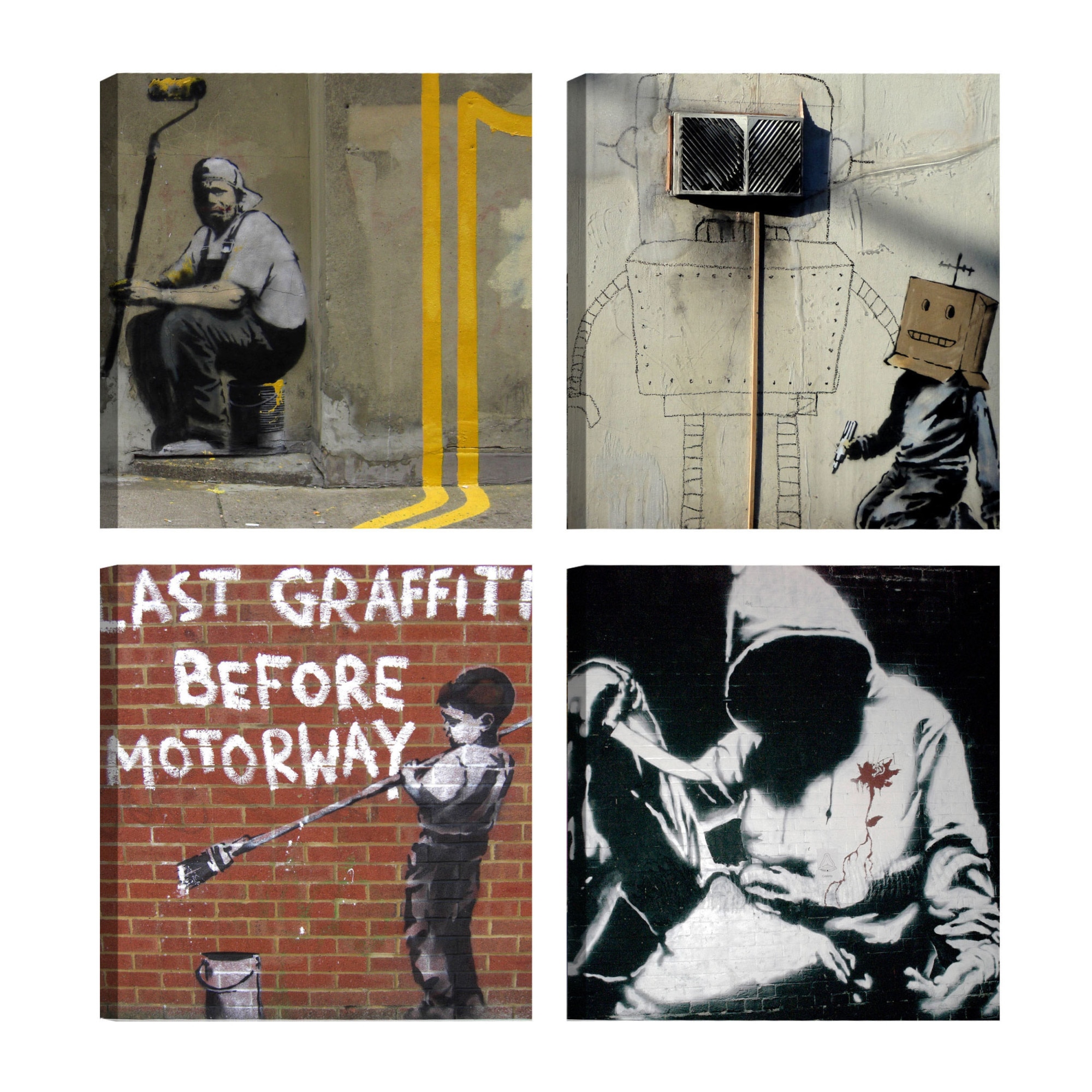 Tablou canvas 4 piese - Arta Banksy Street - 60 x 60 cm