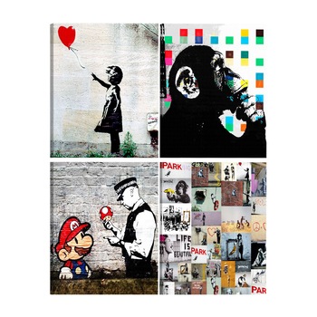 Tablou canvas 4 piese - Colaj Banksy - 90 x 90 cm